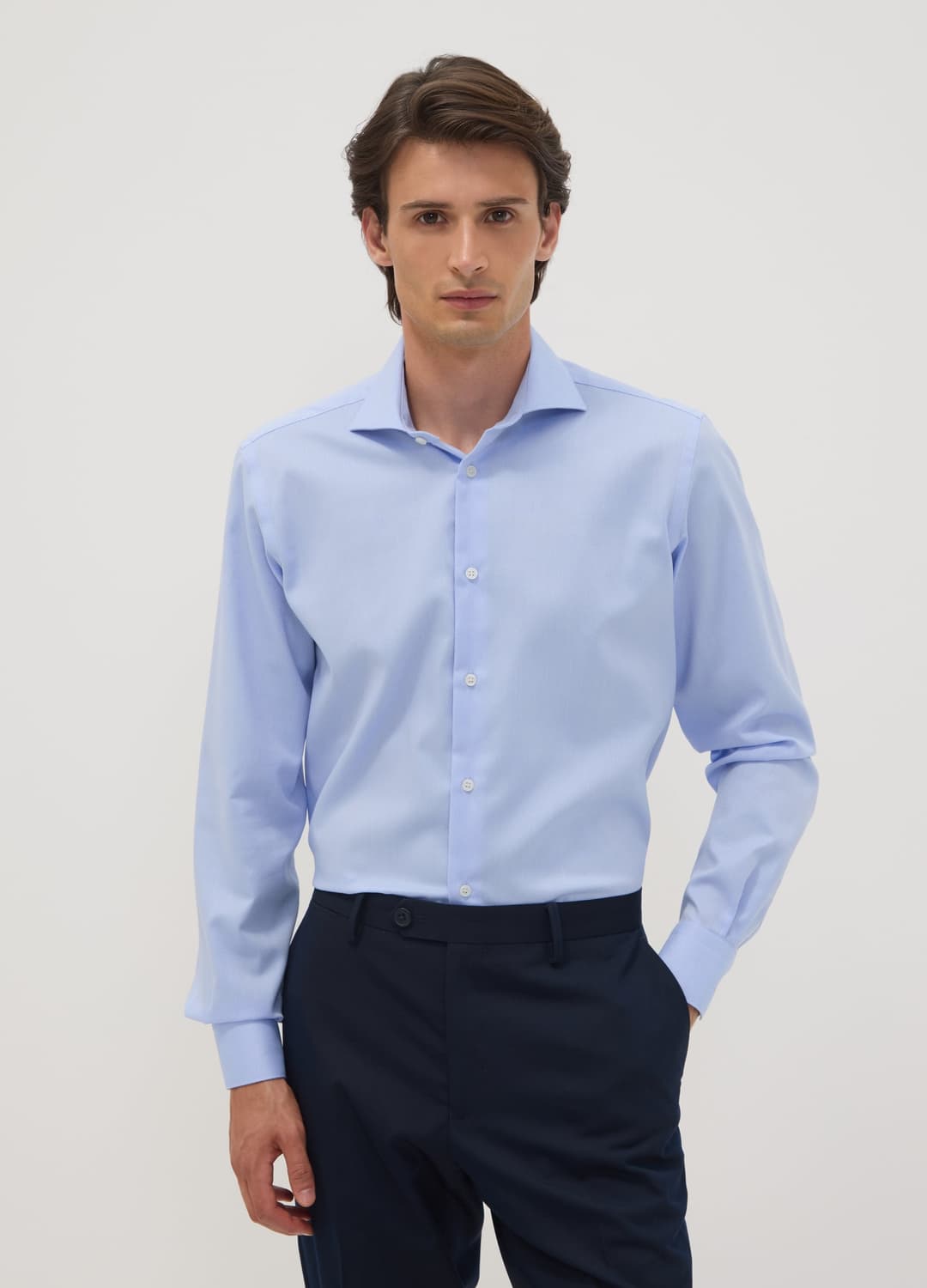 Camicia Azzurra Slim Fit In Puro Cotone Con Colletto Francese No Iron | OVS Camicia Azzurra Slim Fit In Puro Cotone Con Colletto Francese No Iron - 0 | OVS