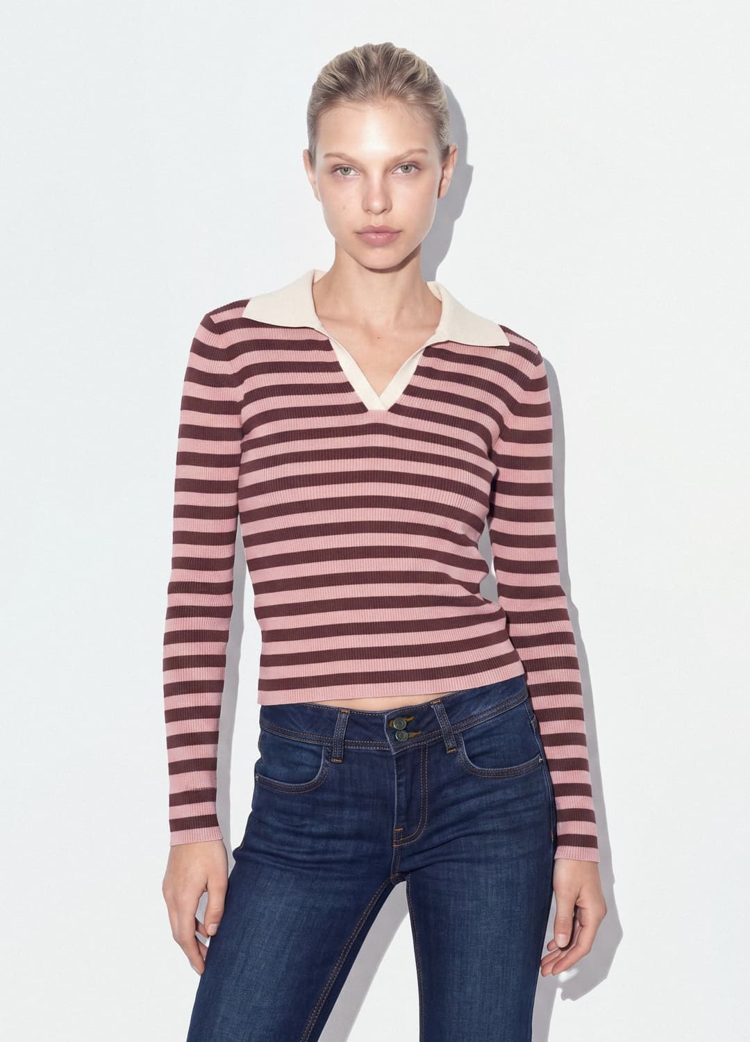 Mehrfarbig Gestreifter Strickpullover Aus Viskosemix Mit Polokragen | OVS Mehrfarbig Gestreifter Strickpullover Aus Viskosemix Mit Polokragen - 8 | OVS