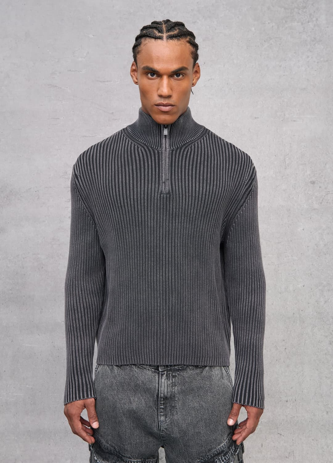 Half-zip Ribbed Knit Vintage Grey | OVS Half-zip Ribbed Knit Vintage Grey - 0 | OVS