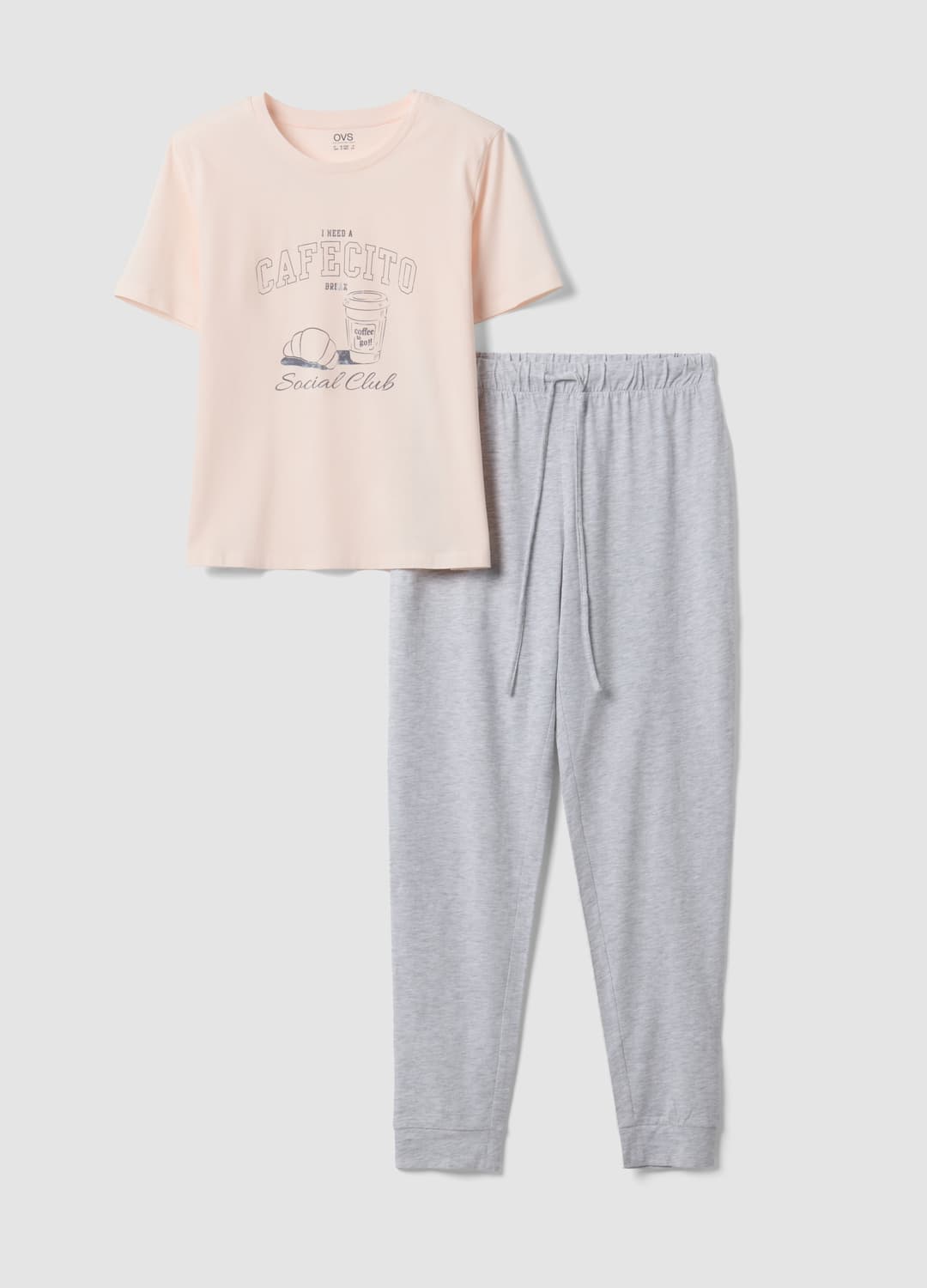 Pigiama Rosa In Puro Cotone Organico Con Pantaloni Grigi Regular Fit | OVS Pigiama Rosa In Puro Cotone Organico Con Pantaloni Grigi Regular Fit - 4 | OVS