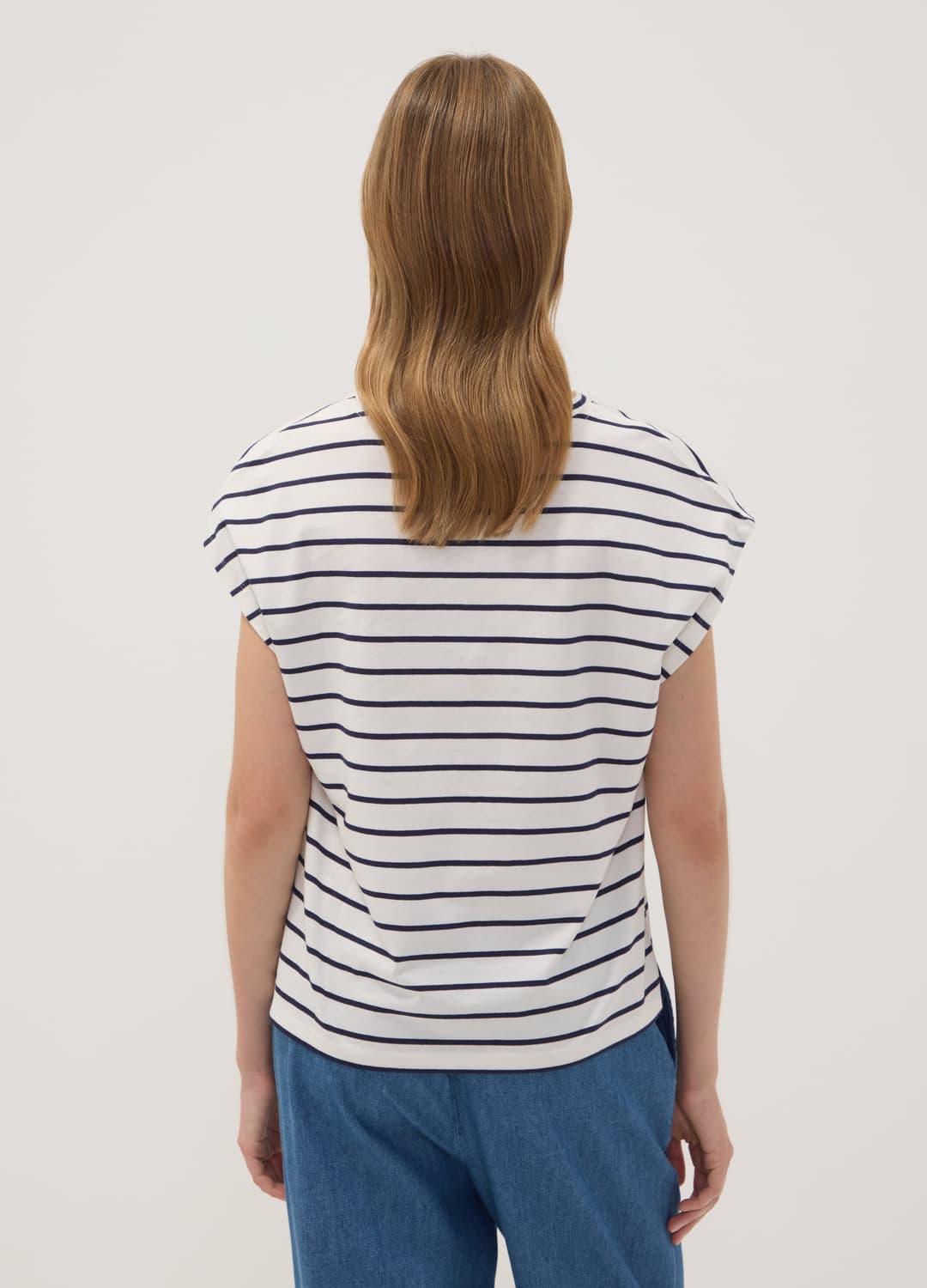 T-shirt Bianca In Puro Cotone A Righe Blu Regular Fit | OVS T-shirt Bianca In Puro Cotone A Righe Blu Regular Fit - 3 | OVS