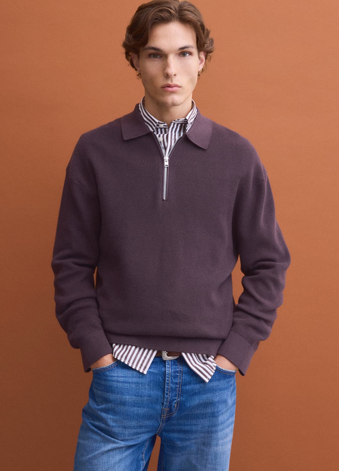 Polo Marrone In Puro Cotone Con Zip E Collo Classico | OVS Polo Marrone In Puro Cotone Con Zip E Collo Classico - 1 | OVS