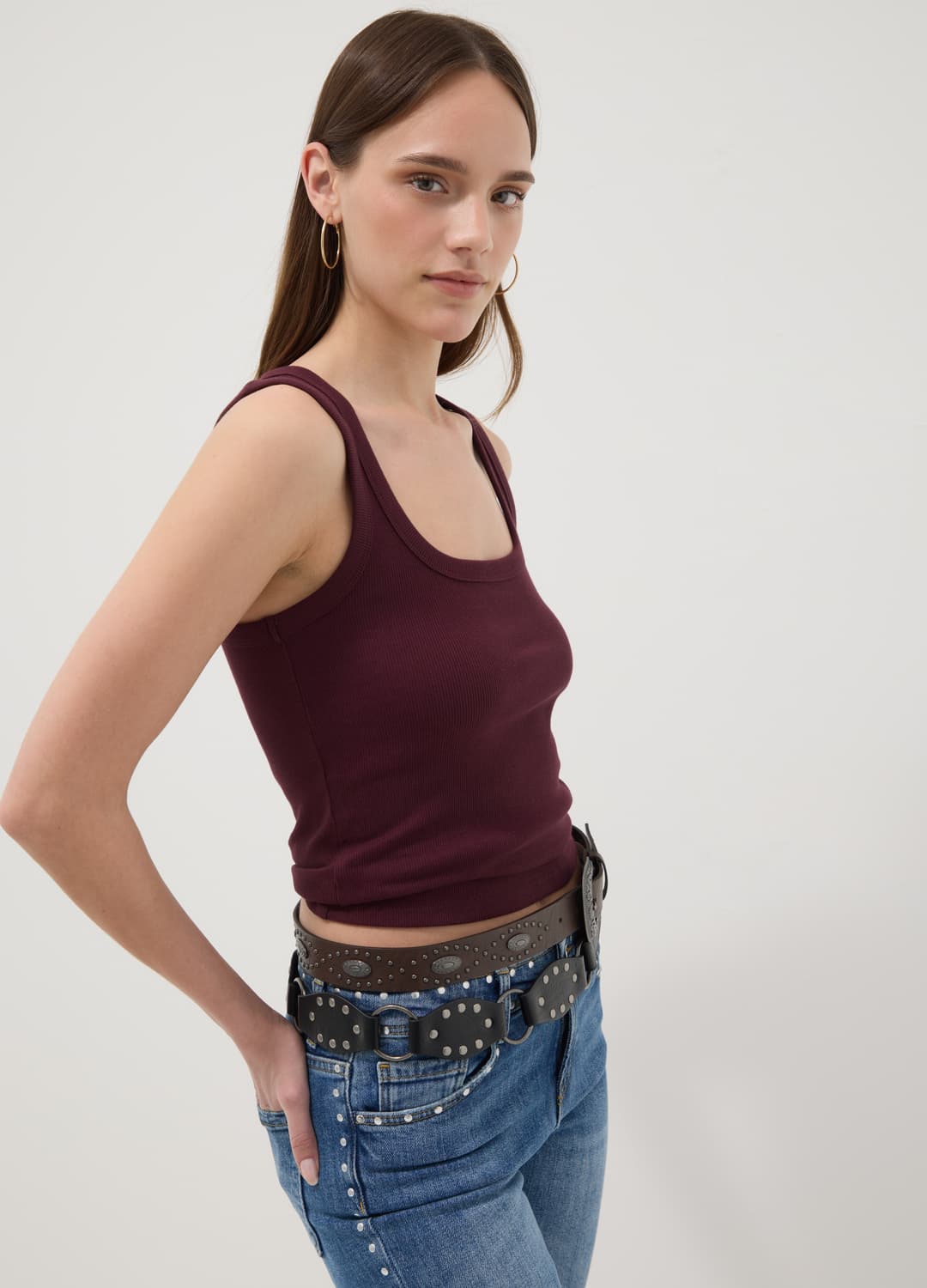 Violettes Tanktop Aus Stretch-baumwolle In Fitted-passform | OVS Violettes Tanktop Aus Stretch-baumwolle In Fitted-passform - 0 | OVS