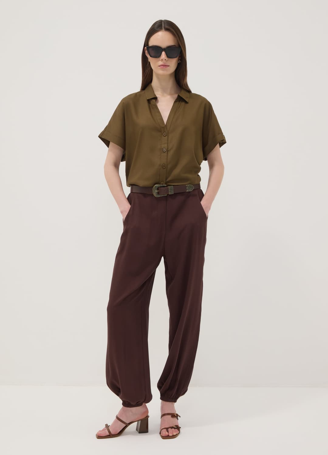 Braune Hose Aus Reiner Viskose Mit Elastischem Saum | OVS Braune Hose Aus Reiner Viskose Mit Elastischem Saum - 0 | OVS