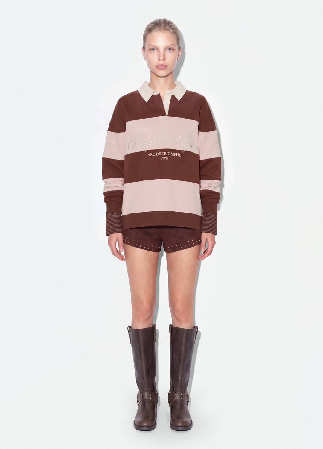 Felpa A Righe Marrone In Misto Cotone Con Colletto Relaxed Fit | OVS Felpa A Righe Marrone In Misto Cotone Con Colletto Relaxed Fit - 2 | OVS
