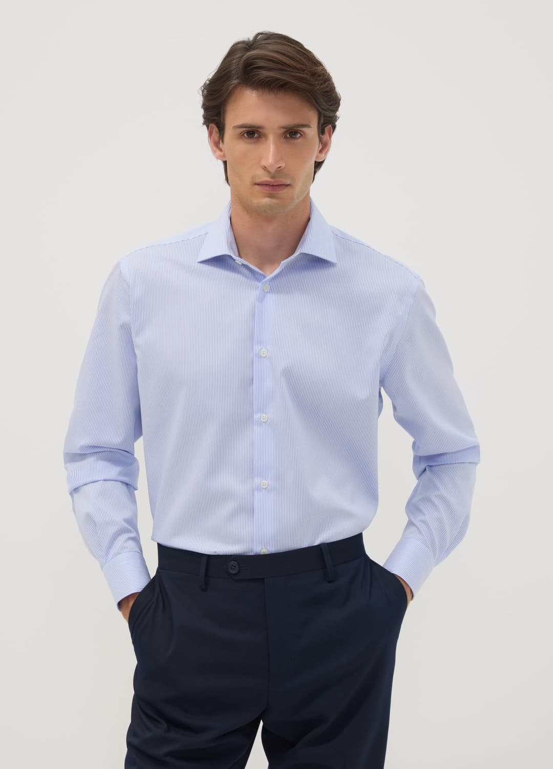 Camicia Azzurra In Puro Cotone A Righe Con Colletto Classico Regular Fit | OVS Camicia Azzurra In Puro Cotone A Righe Con Colletto Classico Regular Fit - 0 | OVS