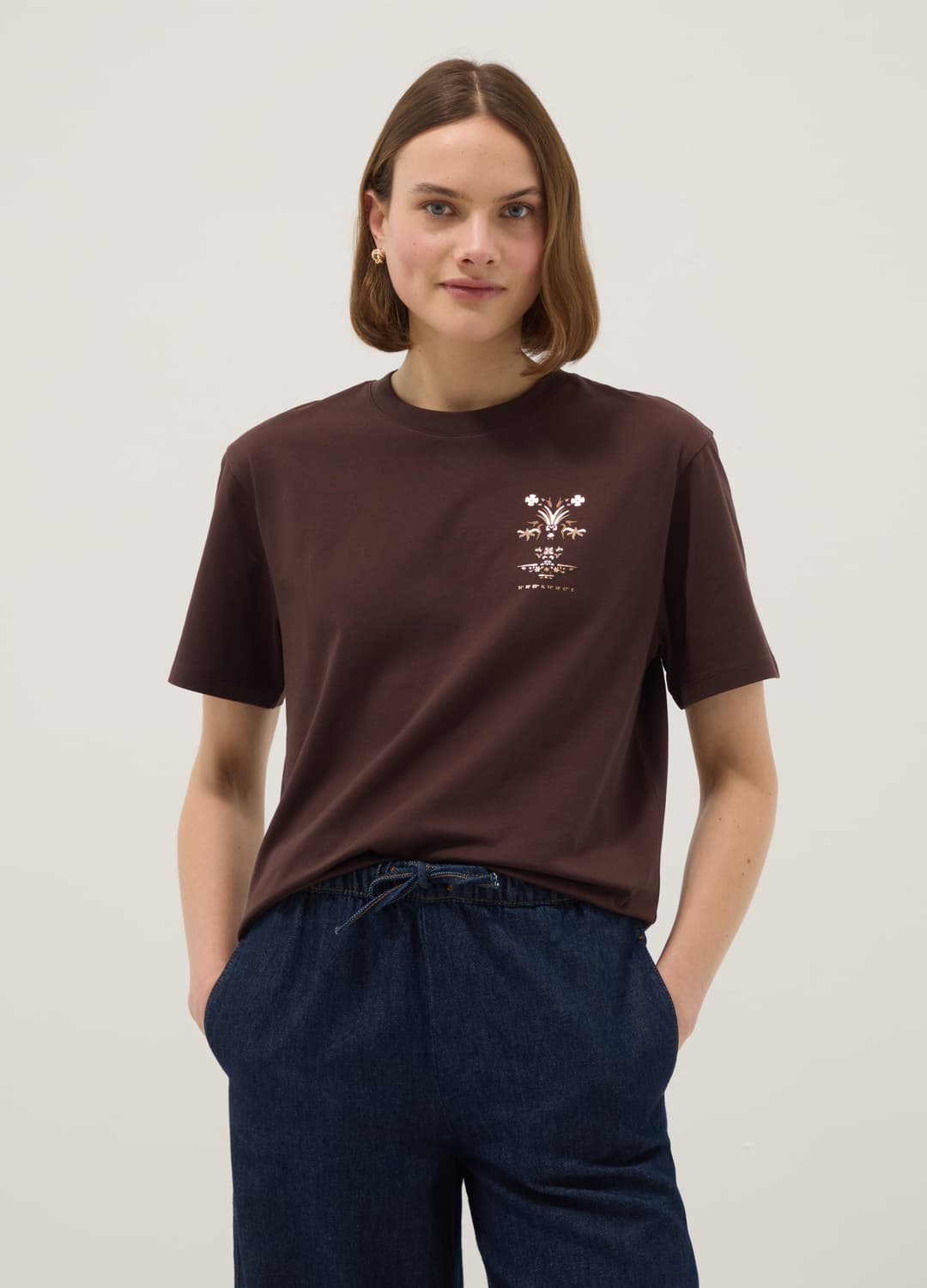 Braunes Regular-fit T-shirt Aus Reiner Baumwolle Mit Print | OVS Braunes Regular-fit T-shirt Aus Reiner Baumwolle Mit Print - 1 | OVS