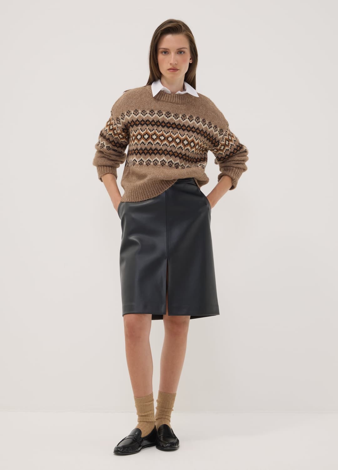 Brauner Jacquard-pullover Mit Stehkragen | OVS Brauner Jacquard-pullover Mit Stehkragen - 1 | OVS