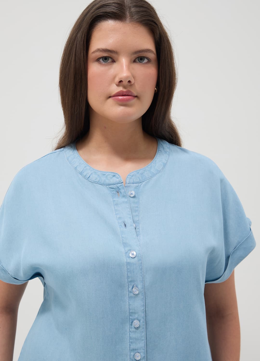 Blaue Bluse Aus Reinem Lyocell Im Regular Fit Mit Stehkragen | OVS Blaue Bluse Aus Reinem Lyocell Im Regular Fit Mit Stehkragen - 3 | OVS