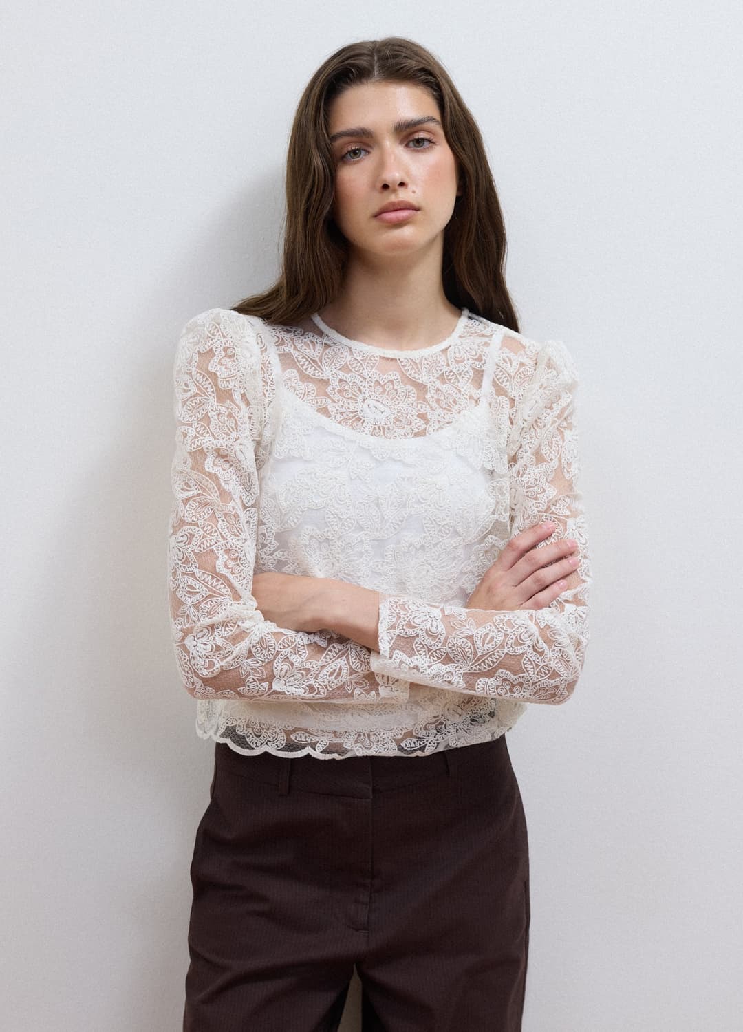 Blusa Bianca In Misto Cotone Con Pizzo Floreale Slim Fit | OVS Blusa Bianca In Misto Cotone Con Pizzo Floreale Slim Fit - 0 | OVS