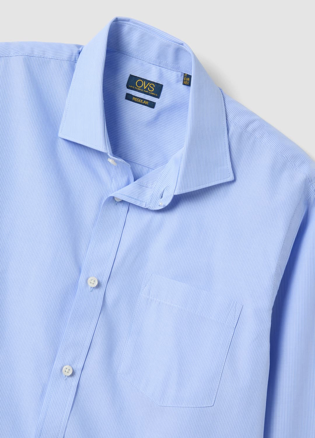 Camicia Azzurra In Misto Cotone A Righe Sottili Easy Iron Regular Fit | OVS Camicia Azzurra In Misto Cotone A Righe Sottili Easy Iron Regular Fit - 5 | OVS