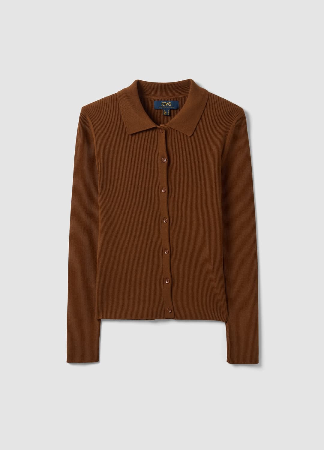 Cardigan Fitted Marrone A Coste In Misto Viscosa Con Colletto Polo | OVS Cardigan Fitted Marrone A Coste In Misto Viscosa Con Colletto Polo - 4 | OVS