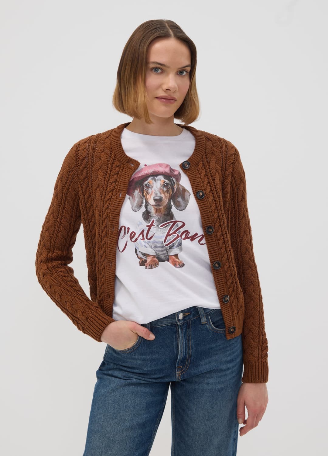 Cardigan Marrone In Misto Cotone A Trecce Regular Fit | OVS Cardigan Marrone In Misto Cotone A Trecce Regular Fit - 2 | OVS