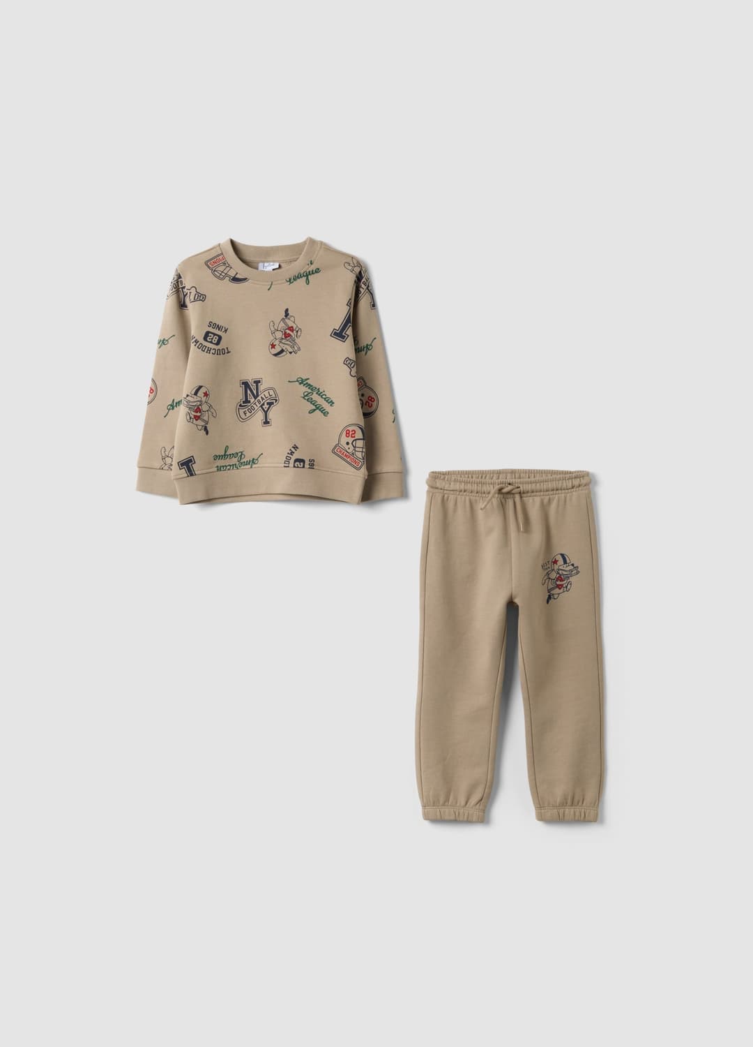 Beiges Set Aus Reiner Baumwolle Mit Rundhalsausschnitt Und Print Für Babyjungen | OVS Beiges Set Aus Reiner Baumwolle Mit Rundhalsausschnitt Und Print Für Babyjungen - 0 | OVS