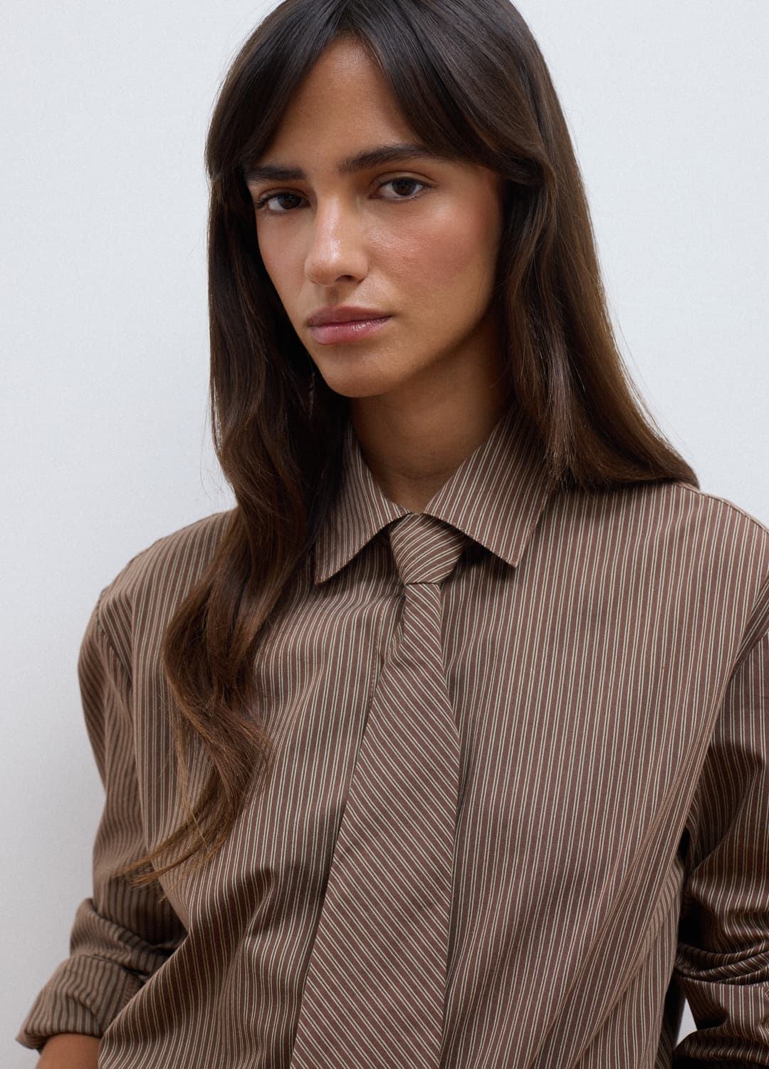 Camicia Marrone A Righe In Cotone Elasticizzato Con Cravatta Coordinata | OVS Camicia Marrone A Righe In Cotone Elasticizzato Con Cravatta Coordinata - 2 | OVS