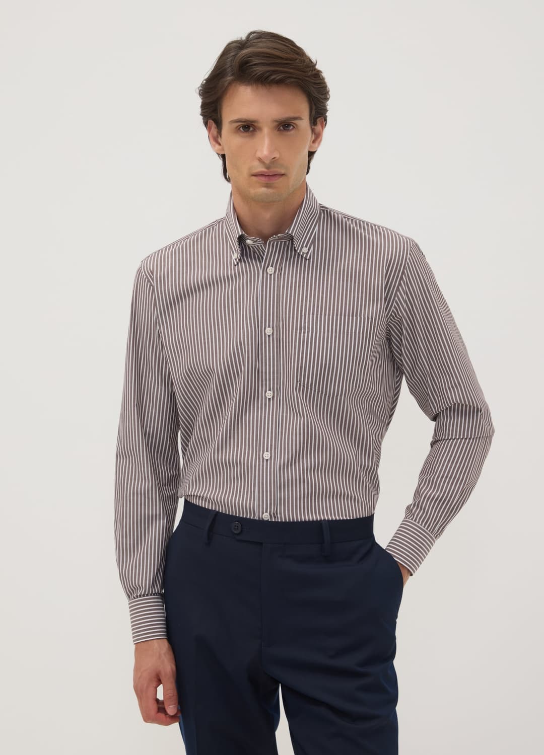 Camicia Marrone In Misto Cotone A Righe Con Collo Botton Down Easy Iron Regular Fit | OVS Camicia Marrone In Misto Cotone A Righe Con Collo Botton Down Easy Iron Regular Fit - 0 | OVS