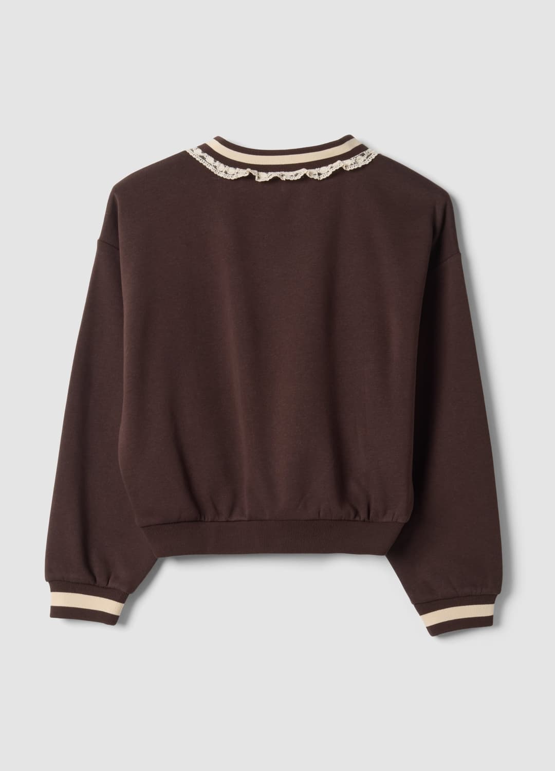 Braunes Sweatshirt Aus Baumwollmix Mit V-ausschnitt Und Spitzendetail | OVS Braunes Sweatshirt Aus Baumwollmix Mit V-ausschnitt Und Spitzendetail - 2 | OVS