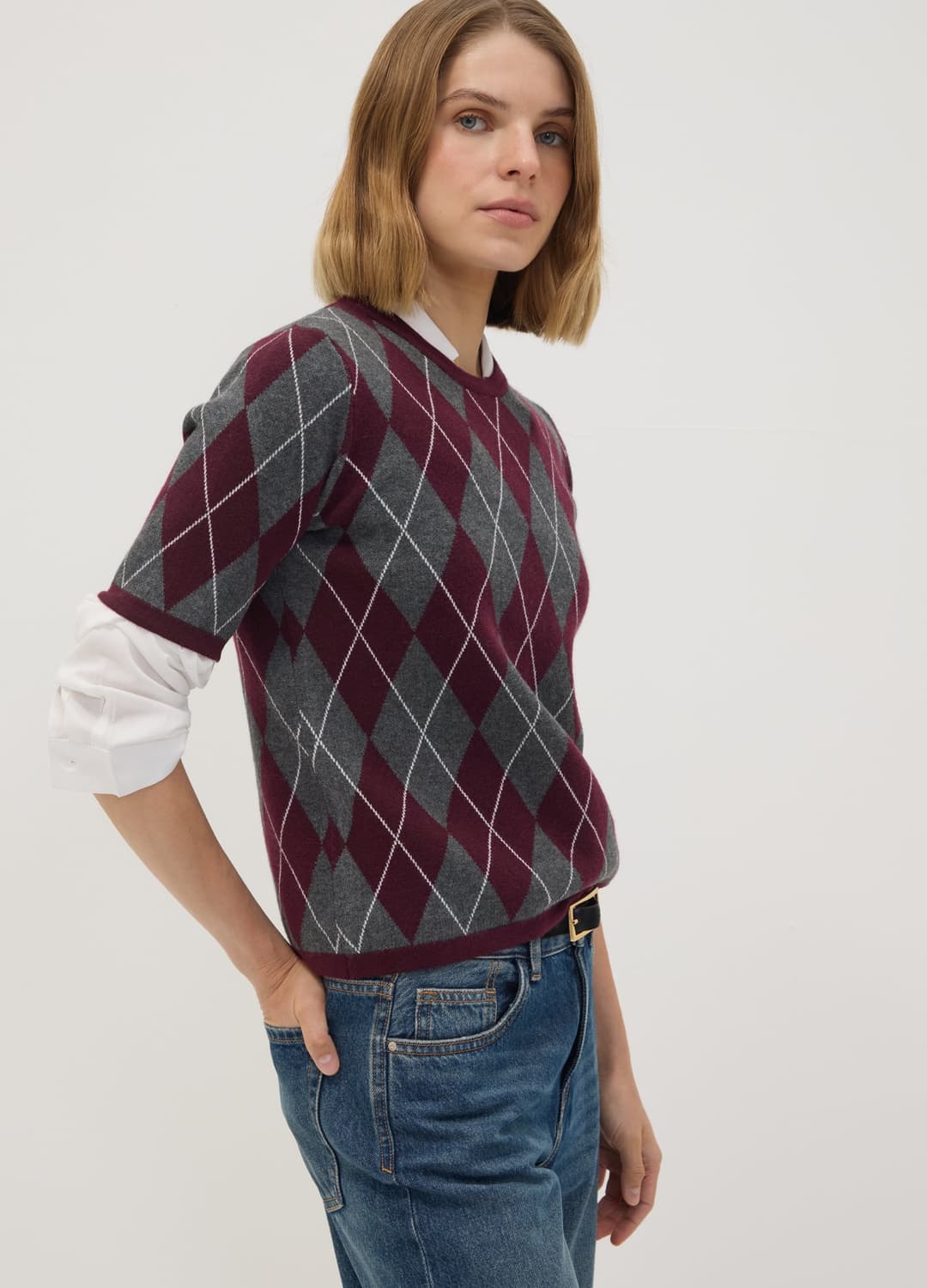 Mehrfarbiger Pullover Mit Rautenmuster Und Rundhals | OVS Mehrfarbiger Pullover Mit Rautenmuster Und Rundhals - 0 | OVS