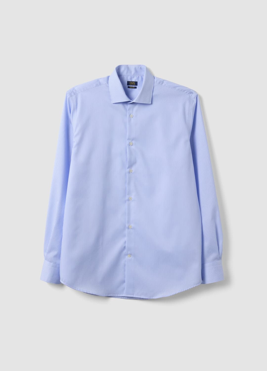 Camicia Azzurra In Puro Cotone A Righe Con Colletto Classico Regular Fit | OVS Camicia Azzurra In Puro Cotone A Righe Con Colletto Classico Regular Fit - 4 | OVS