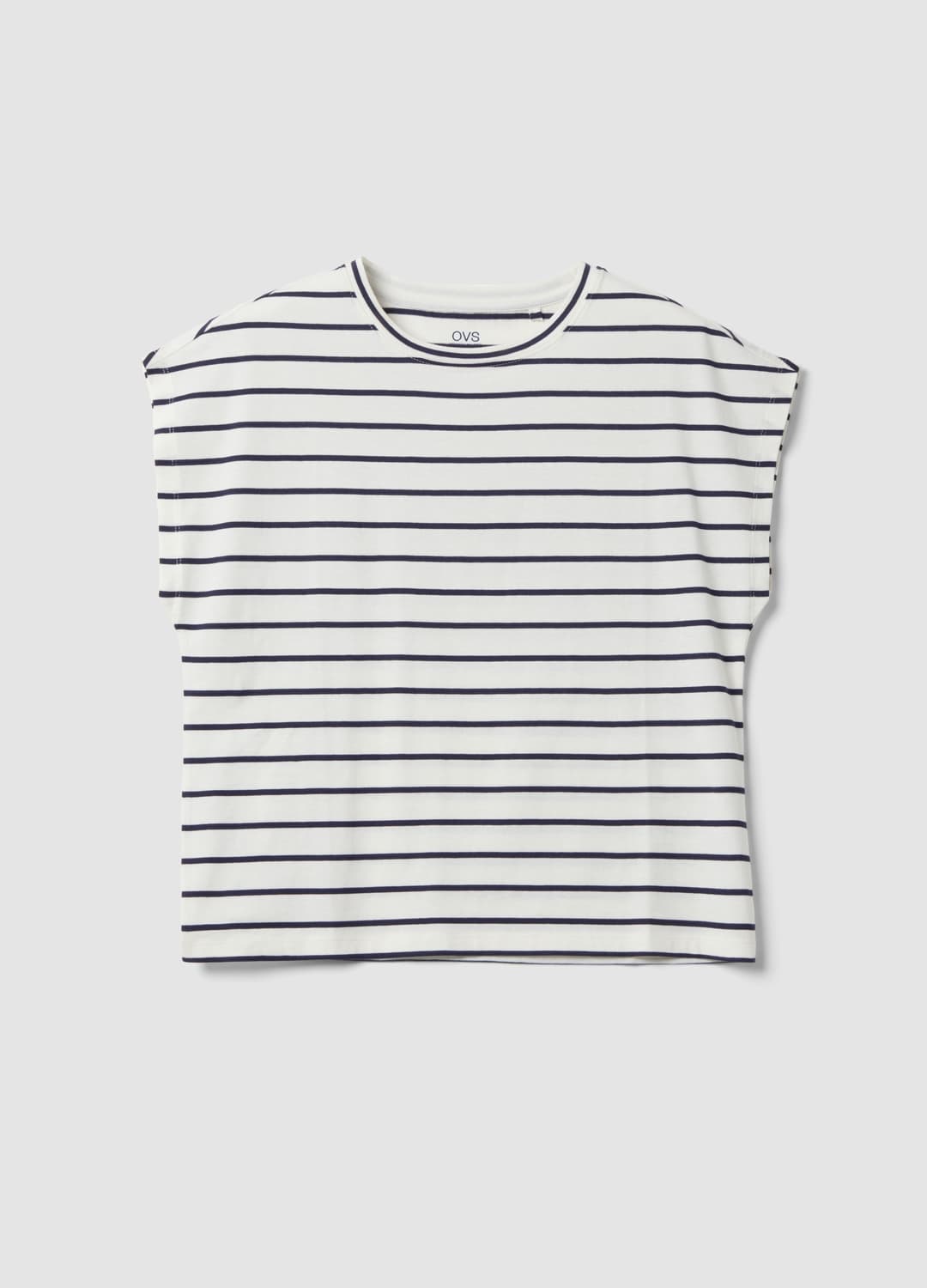 T-shirt Bianca In Puro Cotone A Righe Blu Regular Fit | OVS T-shirt Bianca In Puro Cotone A Righe Blu Regular Fit - 4 | OVS
