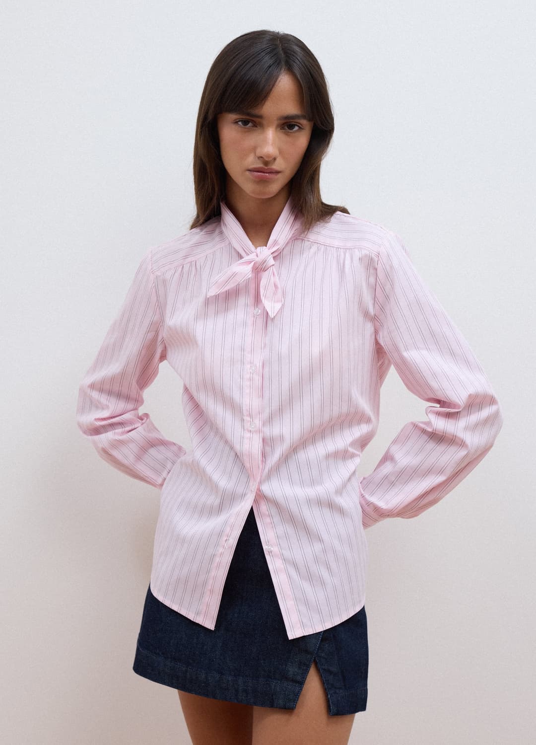 Camicia Rosa In Cotone Elasticizzato A Righe Con Fiocco Over Fit | OVS Camicia Rosa In Cotone Elasticizzato A Righe Con Fiocco Over Fit - 0 | OVS