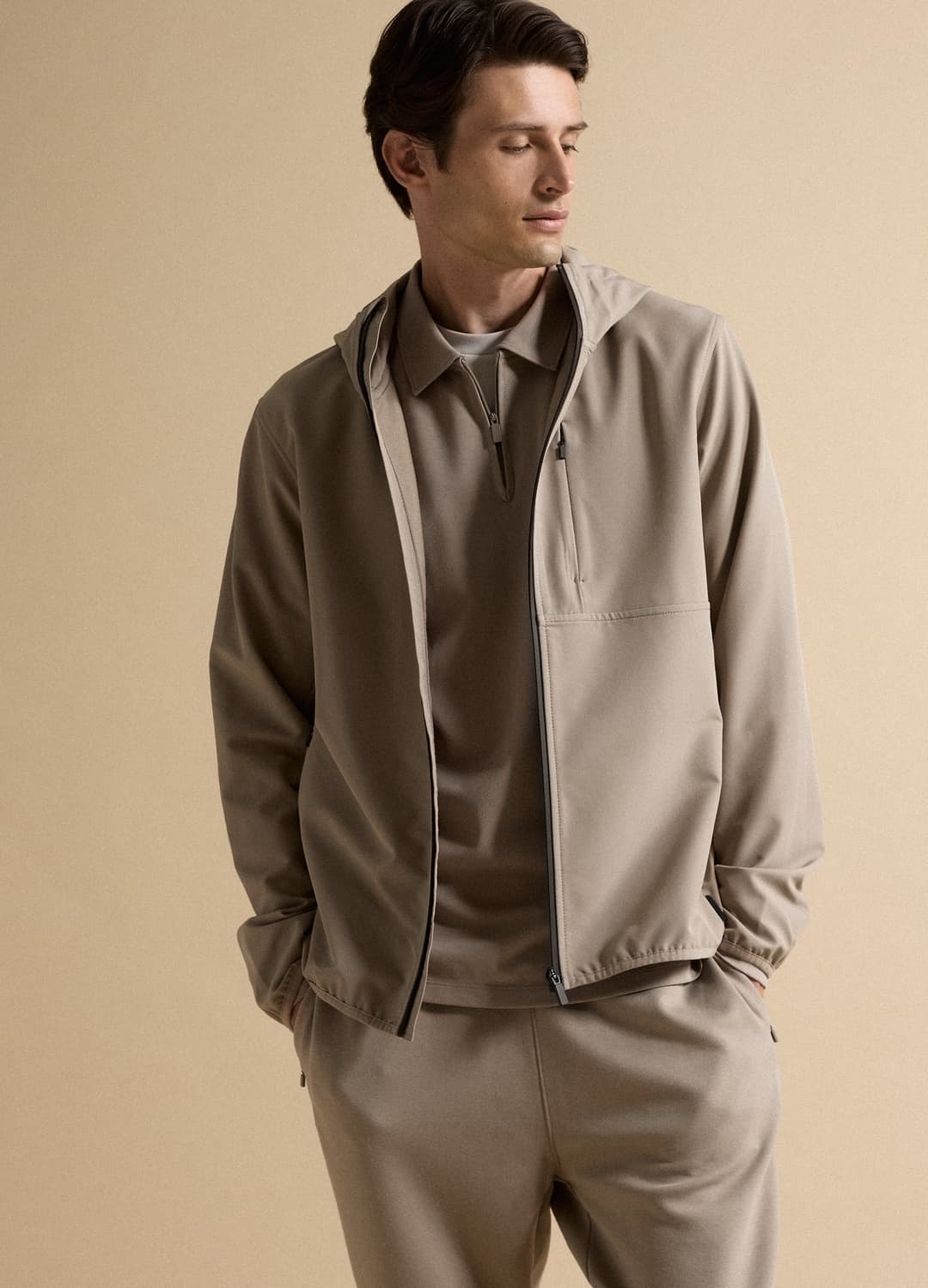 Giacca Beige Con Cappuccio In Tessuto Elasticizzato Regular Fit | OVS Giacca Beige Con Cappuccio In Tessuto Elasticizzato Regular Fit - 0 | OVS