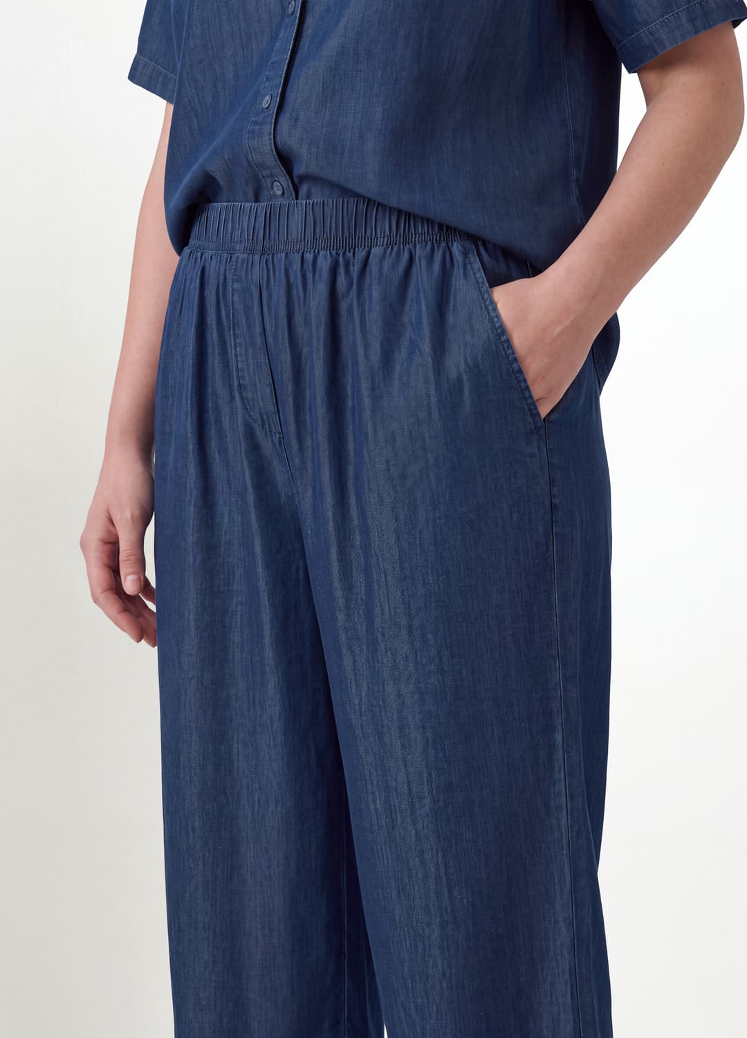 Pantaloni Blu In Puro Lyocell Con Vita Elasticizzata Regular Fit | OVS Pantaloni Blu In Puro Lyocell Con Vita Elasticizzata Regular Fit - 1 | OVS