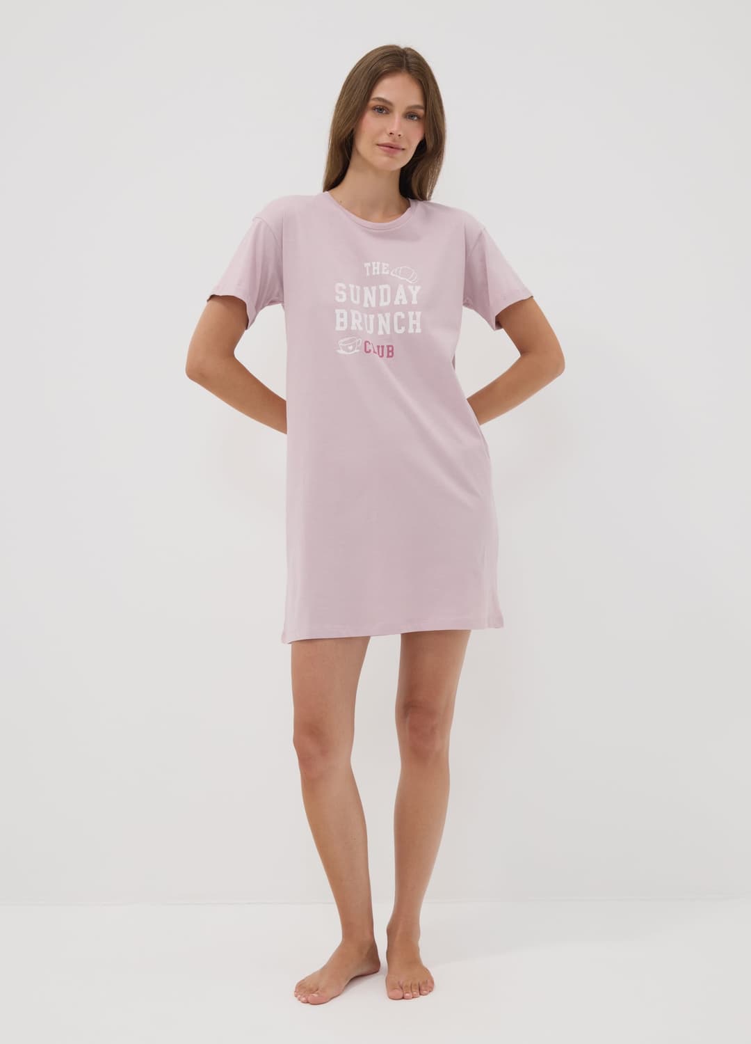 Rosa Nachthemd Aus Reiner Bio-baumwolle Mit Rundhalsausschnitt Und Front-print | OVS Rosa Nachthemd Aus Reiner Bio-baumwolle Mit Rundhalsausschnitt Und Front-print - 0 | OVS