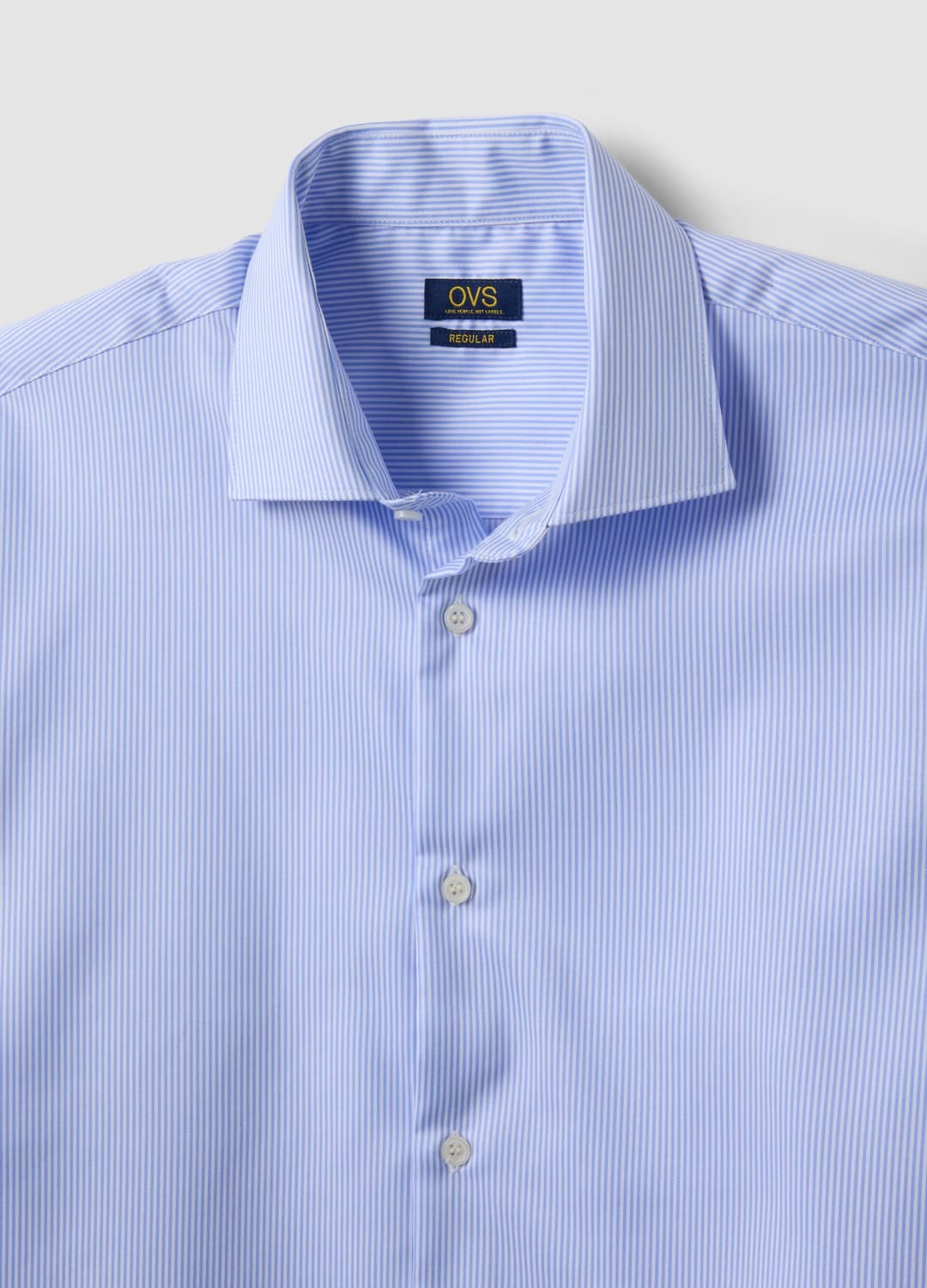 Camicia Azzurra In Puro Cotone A Righe Con Colletto Classico Regular Fit | OVS Camicia Azzurra In Puro Cotone A Righe Con Colletto Classico Regular Fit - 6 | OVS