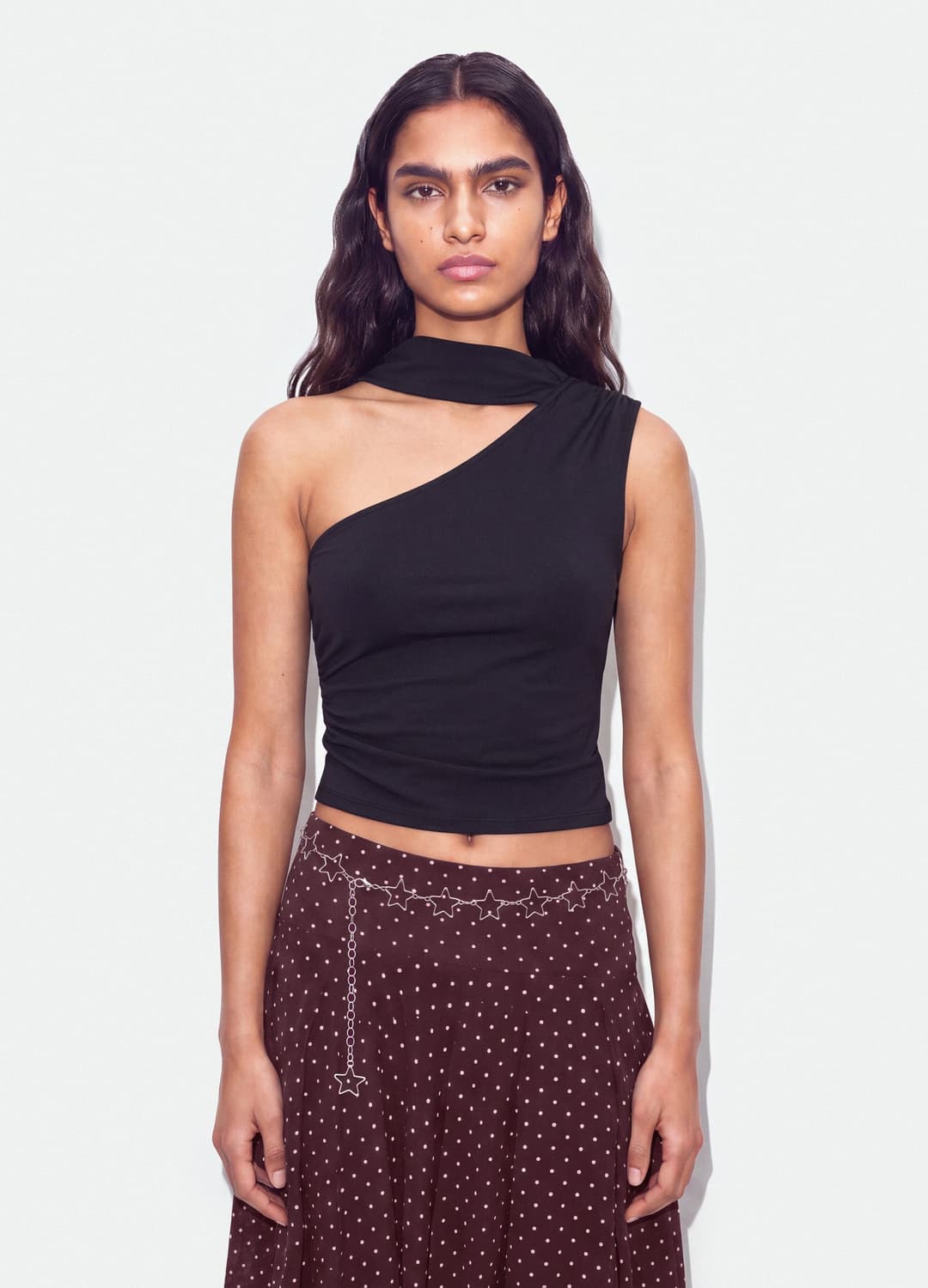 Top Nero In Tessuto Elasticizzato Con Scollo Asimmetrico E Fascia Drappeggiata | OVS Top Nero In Tessuto Elasticizzato Con Scollo Asimmetrico E Fascia Drappeggiata - 1 | OVS