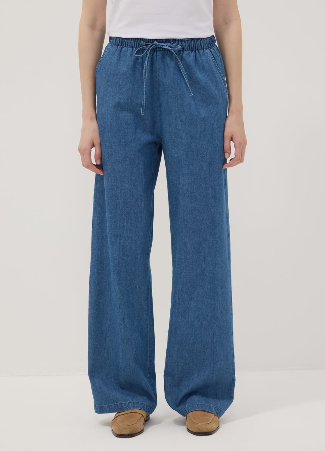 Blaue Wide-leg-jeanshose Aus Reiner Baumwolle Mit Tunnelzug | OVS Blaue Wide-leg-jeanshose Aus Reiner Baumwolle Mit Tunnelzug - 8 | OVS