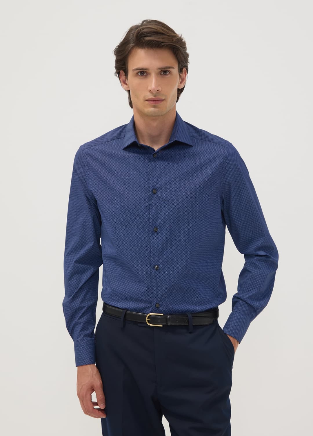Camicia Blu In Popeline Di Cotone Elasticizzato Slim Fit | OVS Camicia Blu In Popeline Di Cotone Elasticizzato Slim Fit - 0 | OVS