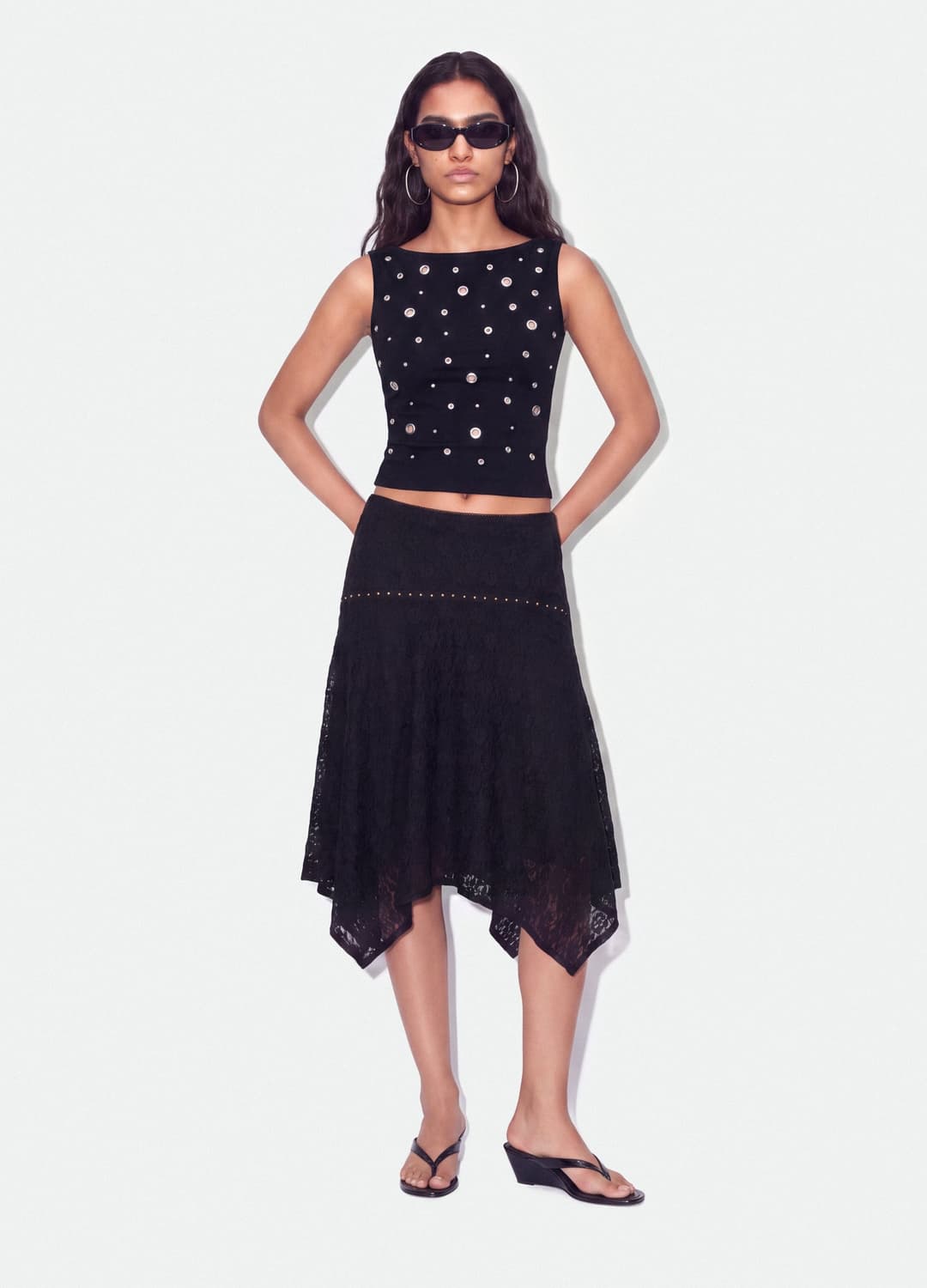 Top Nero In Cotone Elasticizzato Con Occhielli Metallici Regular Fit | OVS Top Nero In Cotone Elasticizzato Con Occhielli Metallici Regular Fit - 1 | OVS