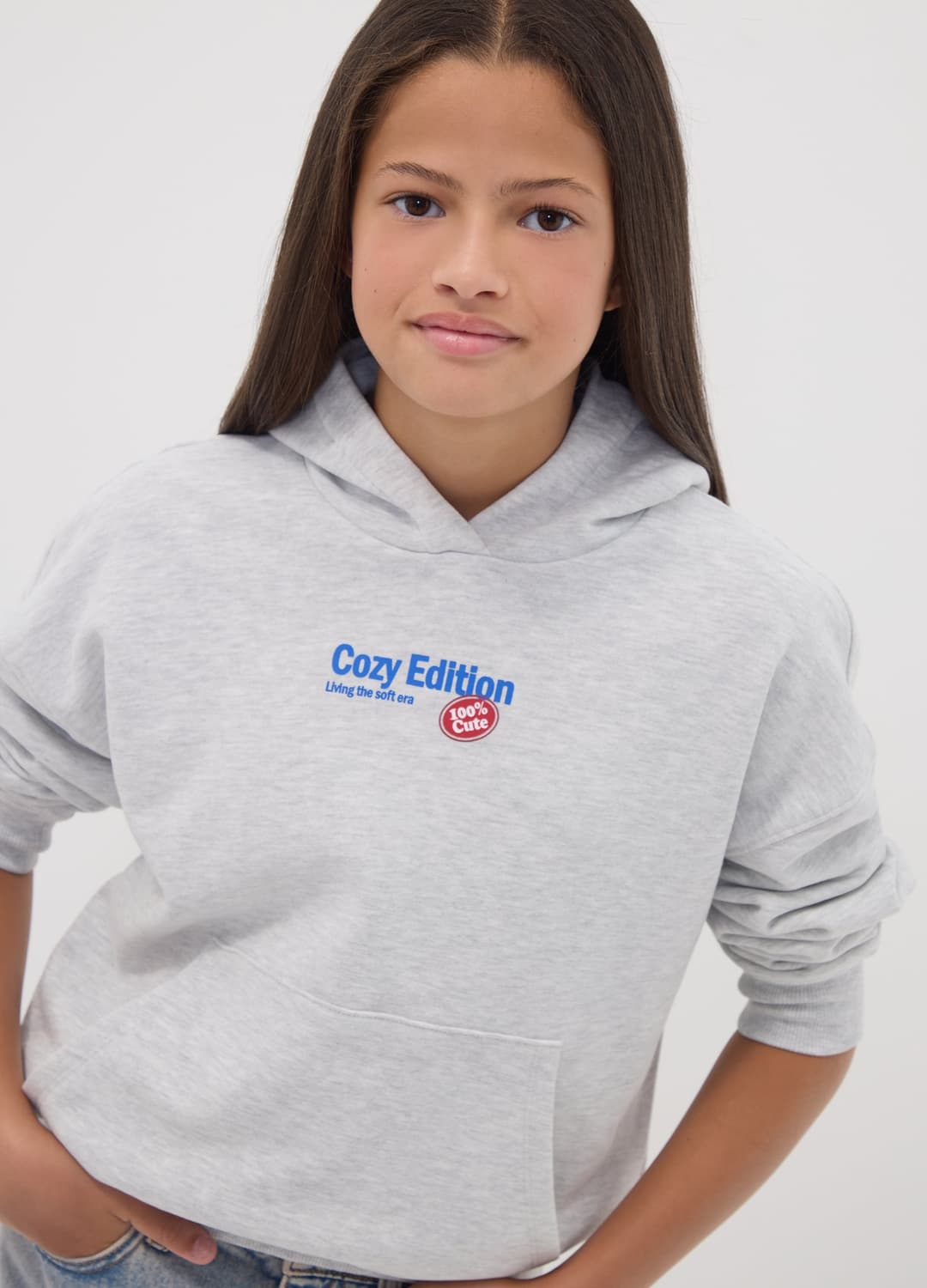 Graues Oversize-kapuzen-sweatshirt Mit Teddyprint Aus Baumwoll- Und Viskosemix | OVS Graues Oversize-kapuzen-sweatshirt Mit Teddyprint Aus Baumwoll- Und Viskosemix - 1 | OVS
