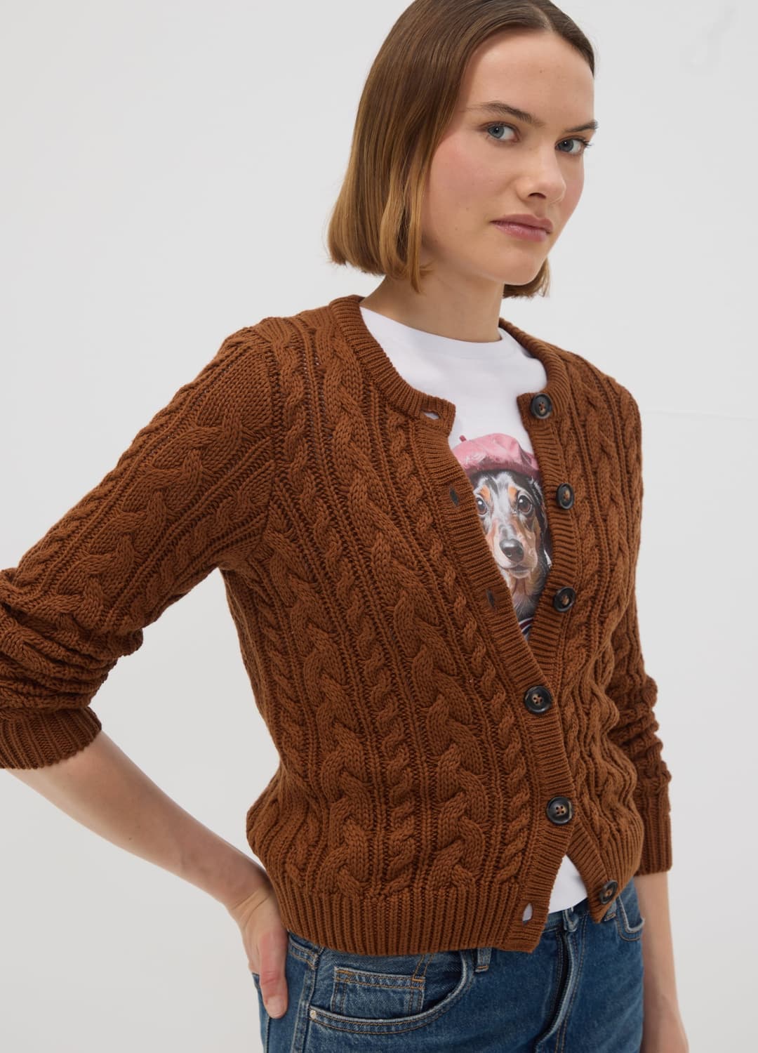 Cardigan Marrone In Misto Cotone A Trecce Regular Fit | OVS Cardigan Marrone In Misto Cotone A Trecce Regular Fit - 0 | OVS