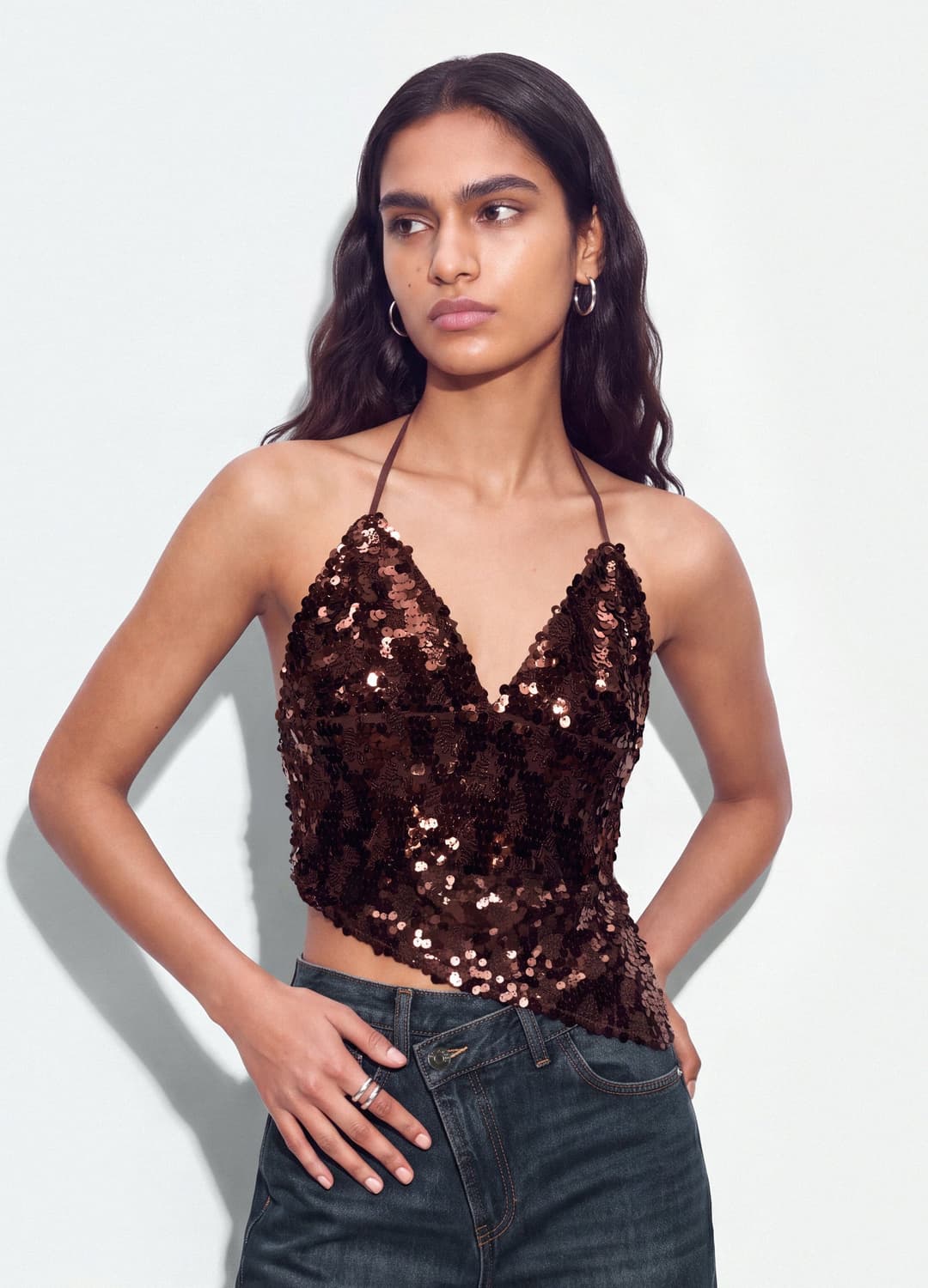 Top Marrone In Tessuto Elasticizzato Con Paillettes | OVS Top Marrone In Tessuto Elasticizzato Con Paillettes - 0 | OVS