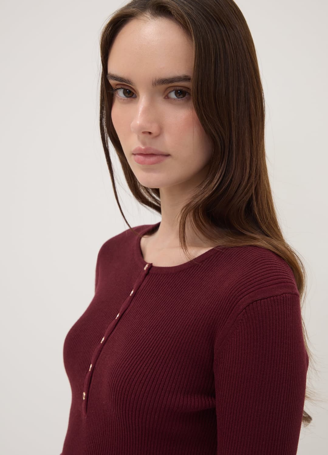 Maglia Rossa In Misto Viscosa A Costine Con Bottoni Fitted | OVS Maglia Rossa In Misto Viscosa A Costine Con Bottoni Fitted - 0 | OVS