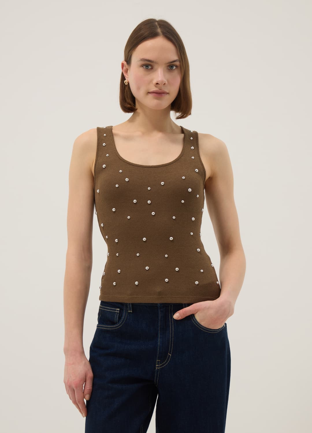 Braunes Tanktop Mit Regulärer Passform Und Metallelementen | OVS Braunes Tanktop Mit Regulärer Passform Und Metallelementen - 2 | OVS