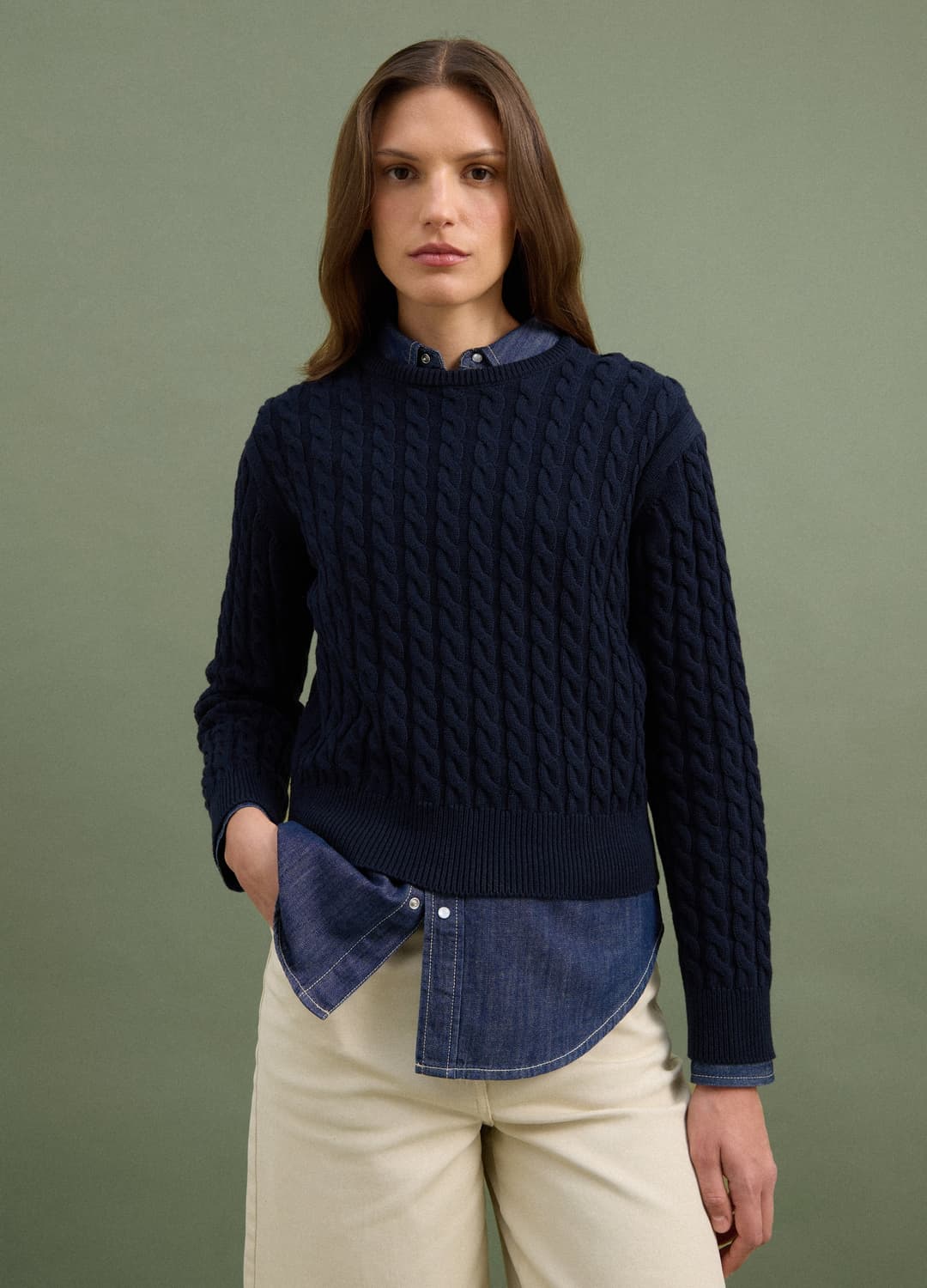 Maglia Blu Girocollo In Puro Cotone A Trecce Regular Fit | OVS Maglia Blu Girocollo In Puro Cotone A Trecce Regular Fit - 0 | OVS