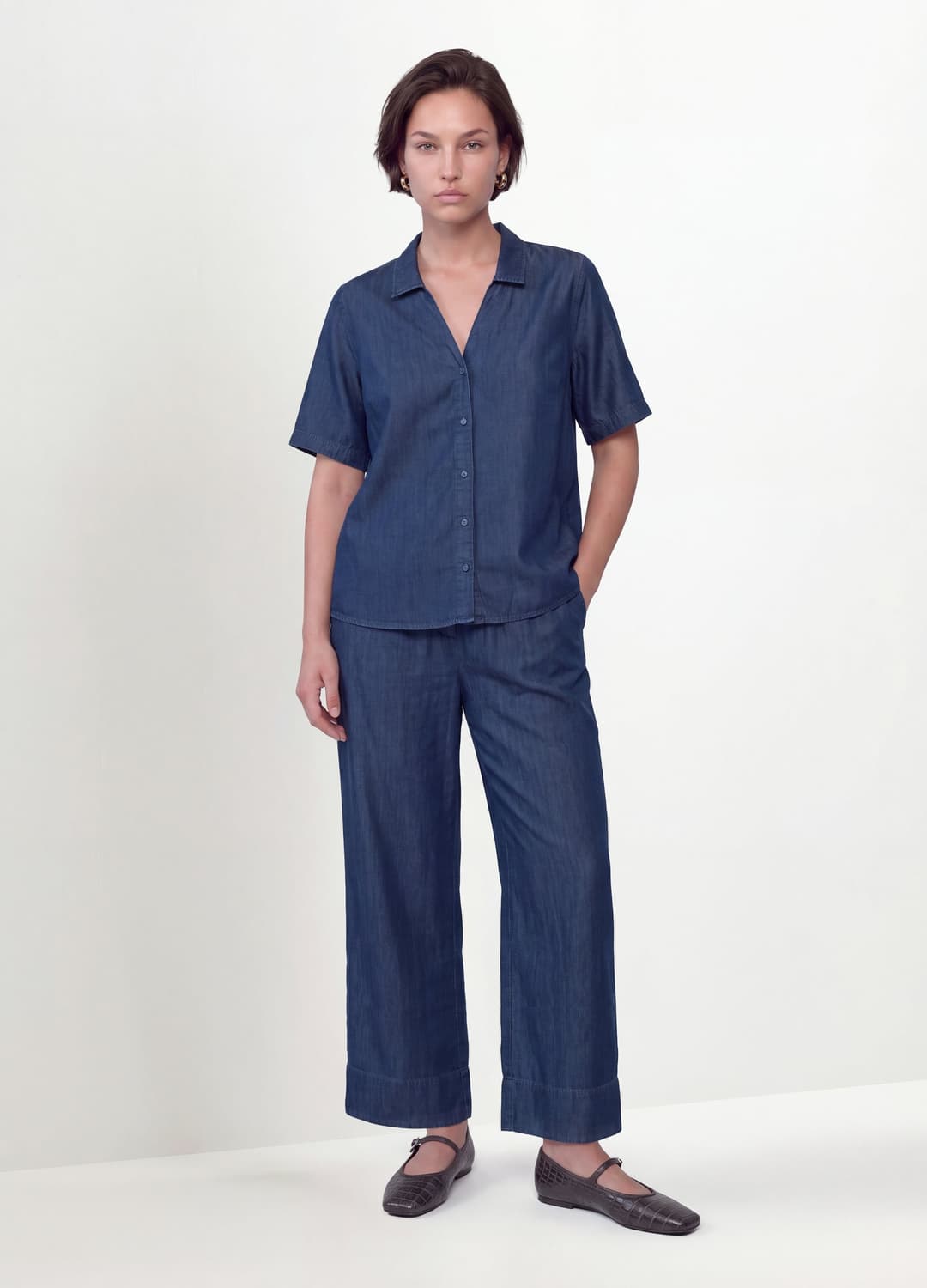 Blaue Kurzarm-bluse Aus Reinem Lyocell | OVS Blaue Kurzarm-bluse Aus Reinem Lyocell - 2 | OVS