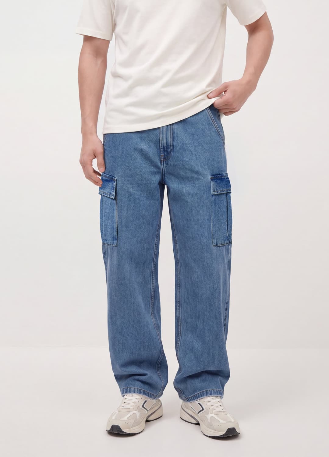 Blaue Cargo-jeans Aus Reiner Baumwolle Mit Wide-leg | OVS Blaue Cargo-jeans Aus Reiner Baumwolle Mit Wide-leg - 1 | OVS