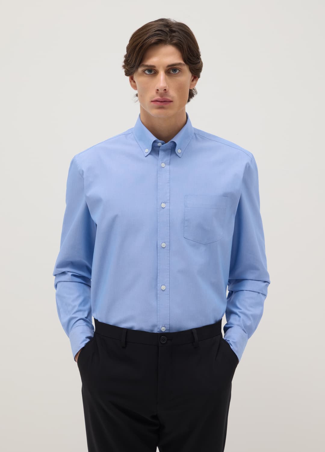 Blaue Baumwollmischung Hemd Regular Fit Easy Iron | OVS Blaue Baumwollmischung Hemd Regular Fit Easy Iron - 0 | OVS