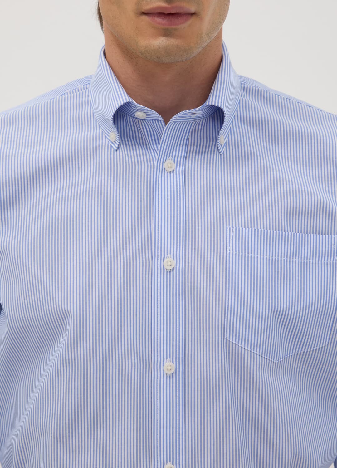 Camicia Azzurra A Righe In Misto Cotone Con Collo Button Down Easy Iron Regular Fit | OVS Camicia Azzurra A Righe In Misto Cotone Con Collo Button Down Easy Iron Regular Fit - 1 | OVS
