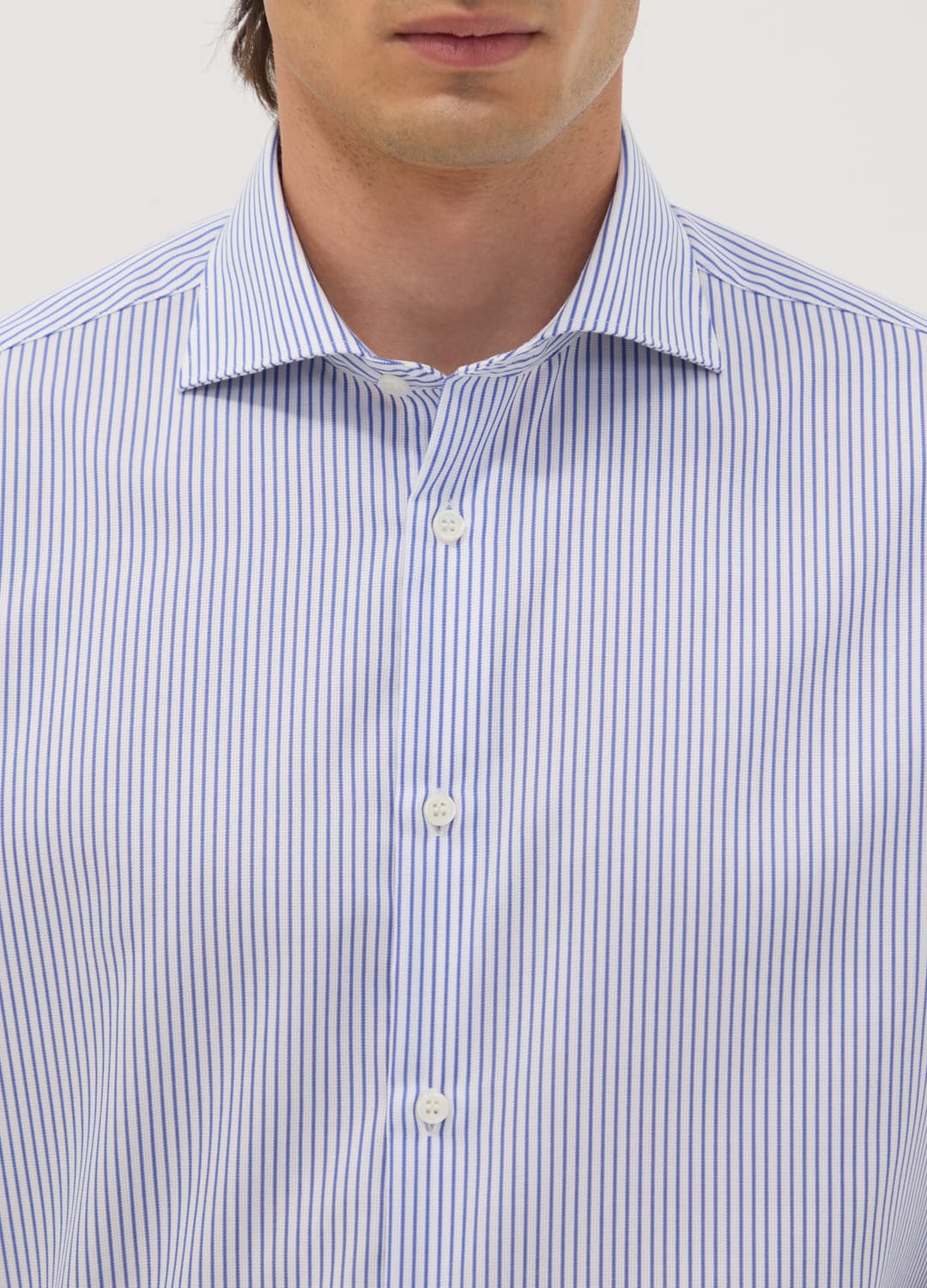 Camicia Azzurra A Righe In Dobby Di Puro Cotone Con Collo Francese No Iron | OVS Camicia Azzurra A Righe In Dobby Di Puro Cotone Con Collo Francese No Iron - 1 | OVS
