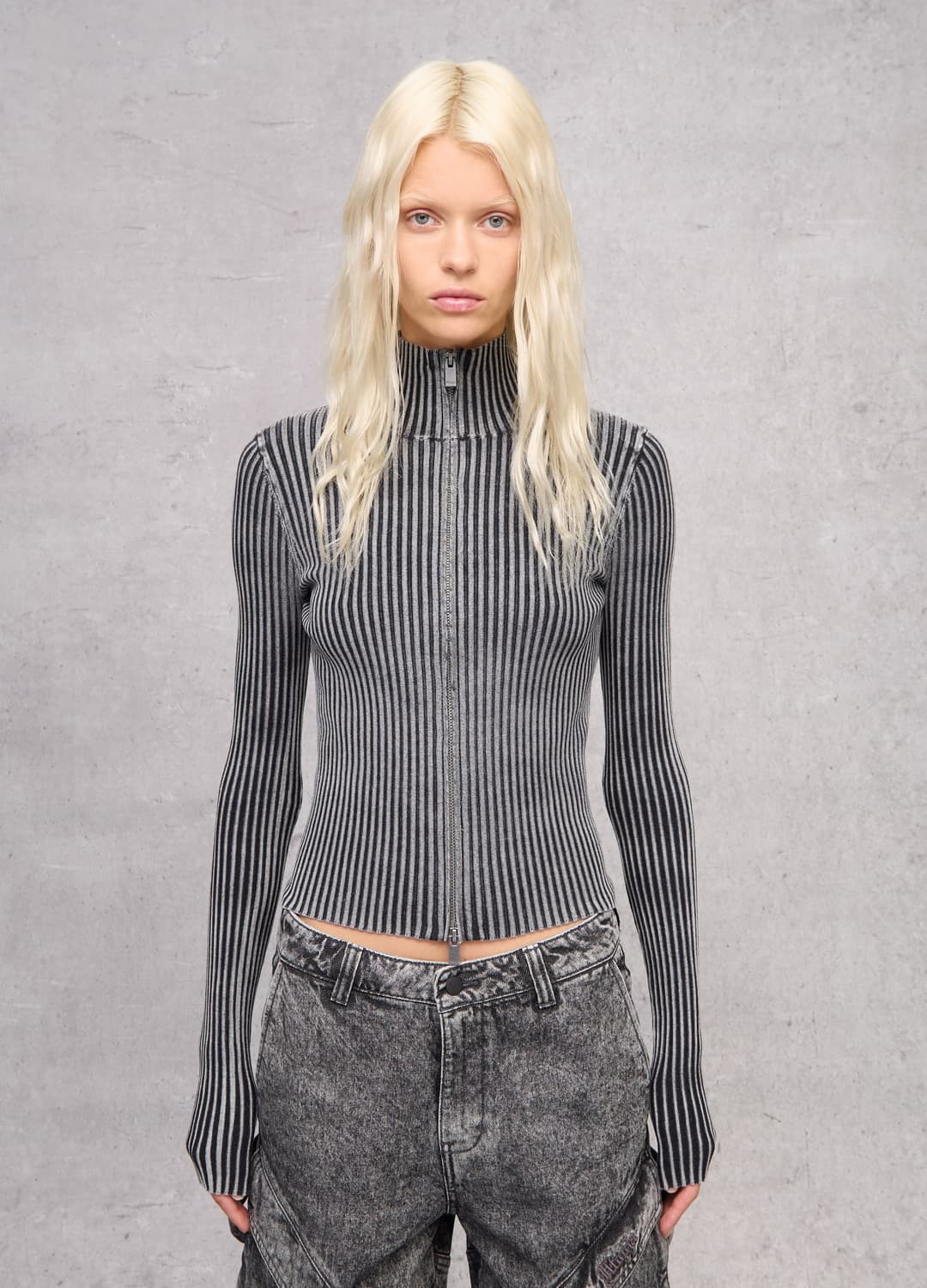 Full-zip Ribbed Knit Vintage Grey | OVS Full-zip Ribbed Knit Vintage Grey - 1 | OVS