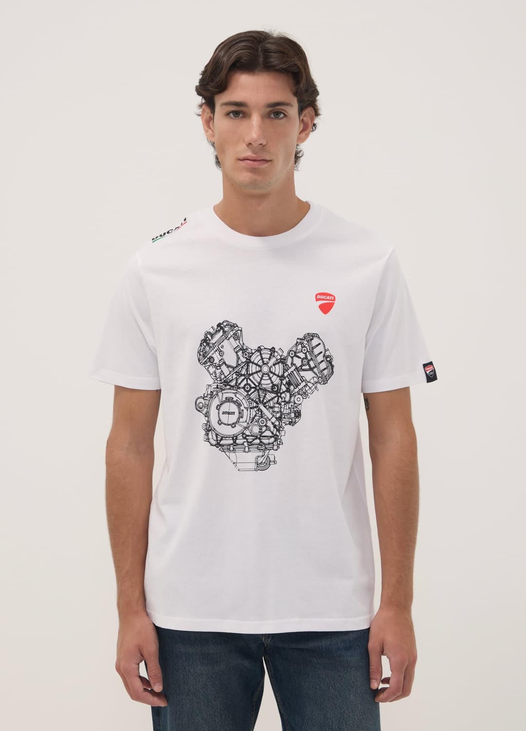 Weißes T-shirt Aus Reiner Baumwolle Mit Rundhalsausschnitt Und Ducati-print | OVS Weißes T-shirt Aus Reiner Baumwolle Mit Rundhalsausschnitt Und Ducati-print - 1 | OVS