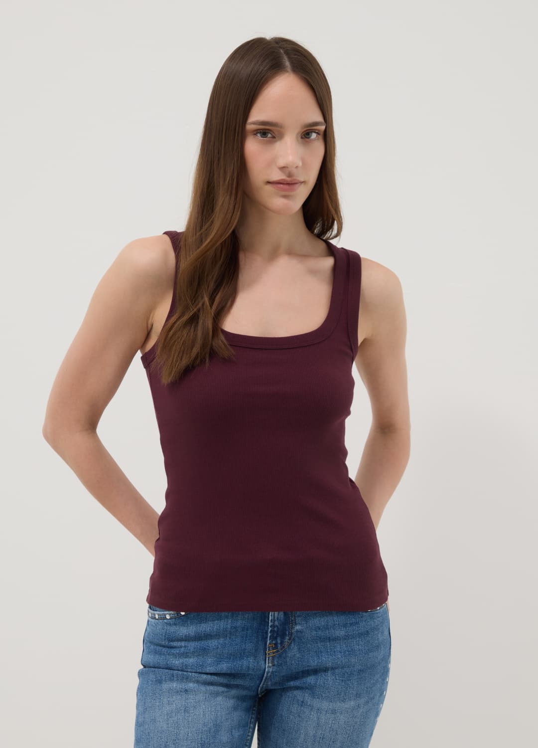 Violettes Tanktop Aus Stretch-baumwolle In Fitted-passform | OVS Violettes Tanktop Aus Stretch-baumwolle In Fitted-passform - 2 | OVS