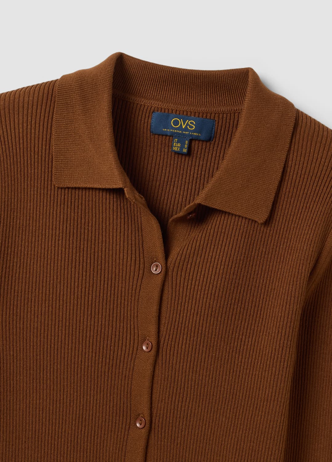 Cardigan Fitted Marrone A Coste In Misto Viscosa Con Colletto Polo | OVS Cardigan Fitted Marrone A Coste In Misto Viscosa Con Colletto Polo - 5 | OVS