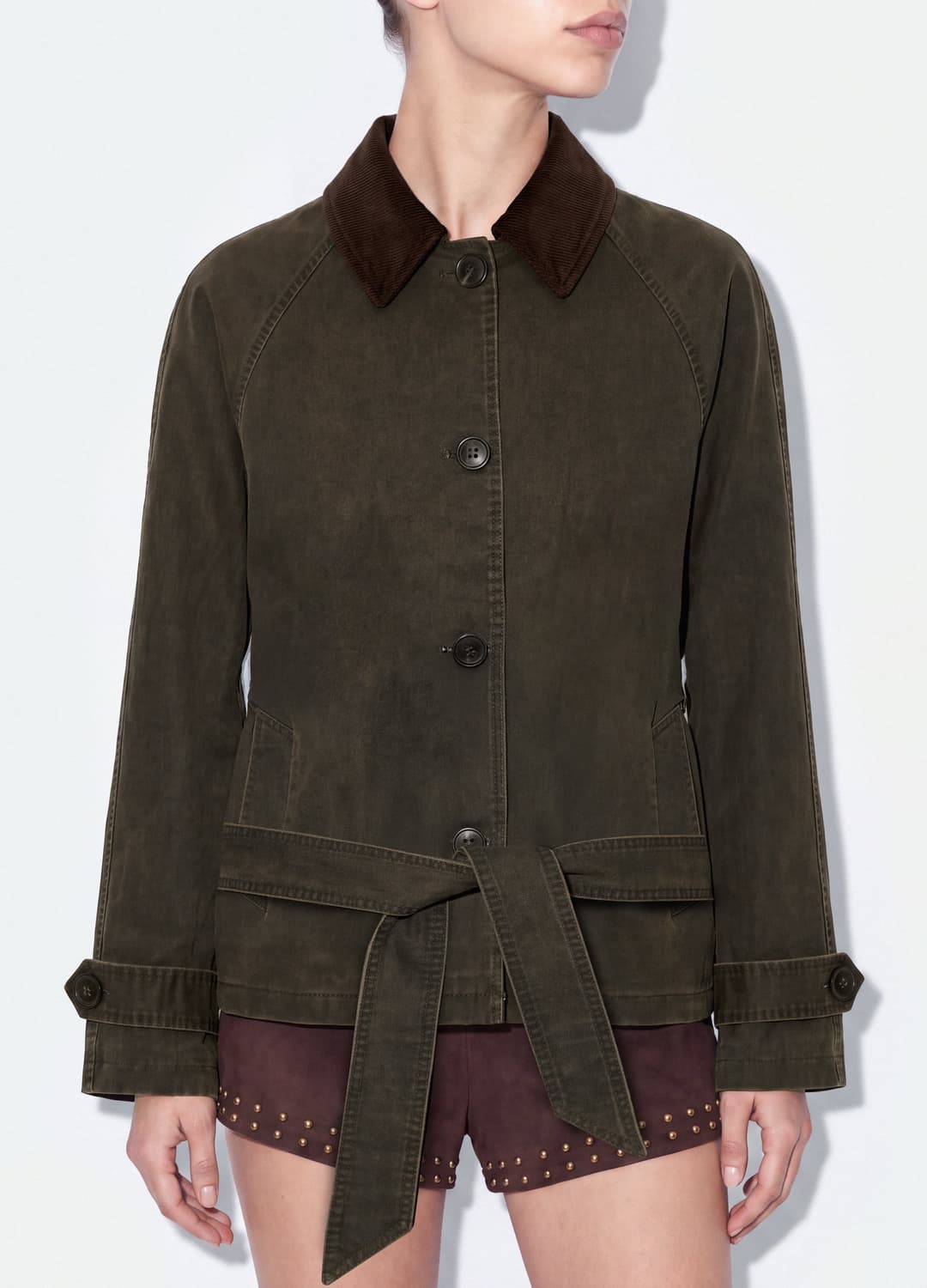 Grüner Trenchcoat Aus Baumwollmischung Mit Kontrastkragen | OVS Grüner Trenchcoat Aus Baumwollmischung Mit Kontrastkragen - 3 | OVS