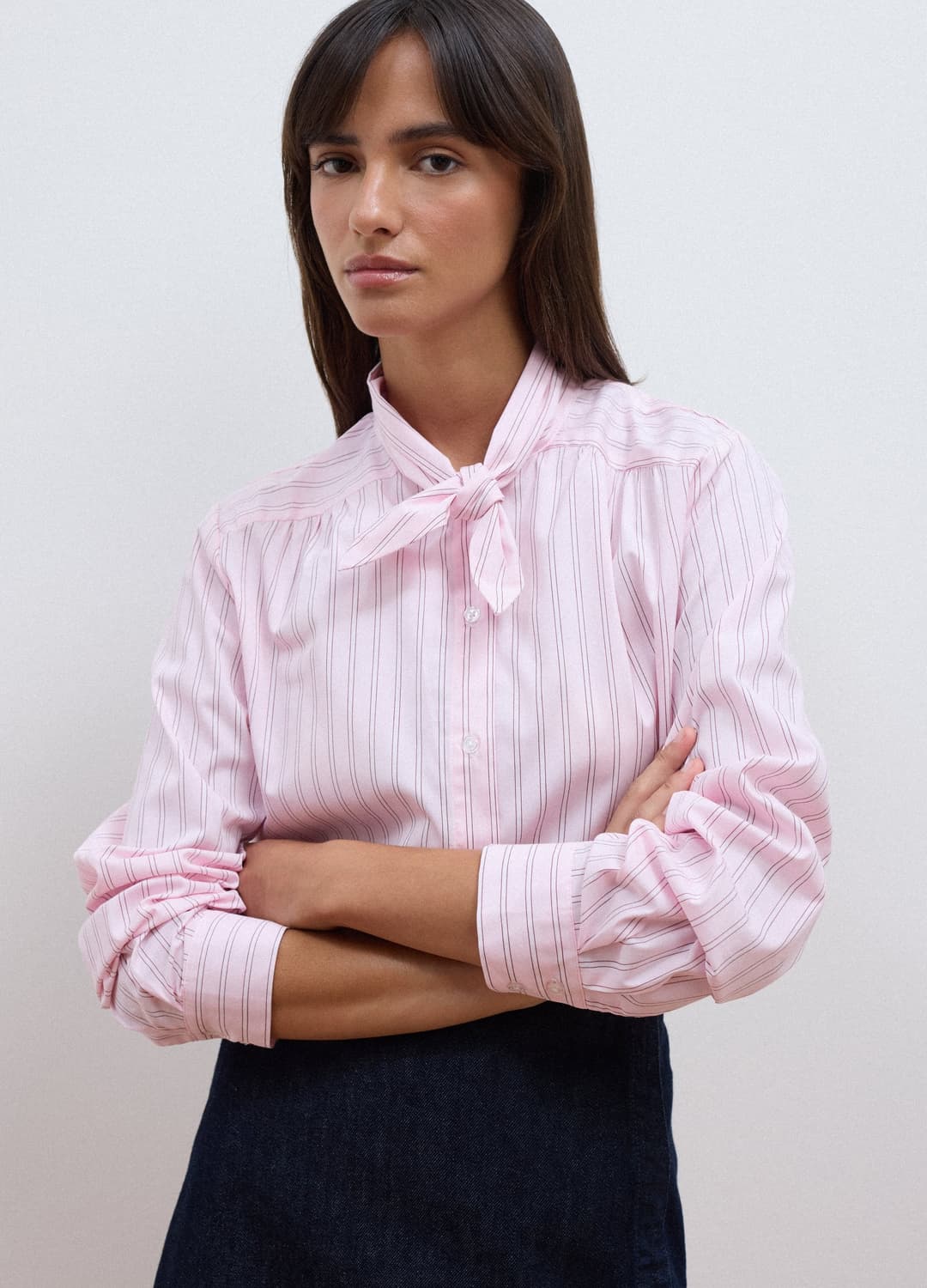 Camicia Rosa In Cotone Elasticizzato A Righe Con Fiocco Over Fit | OVS Camicia Rosa In Cotone Elasticizzato A Righe Con Fiocco Over Fit - 1 | OVS